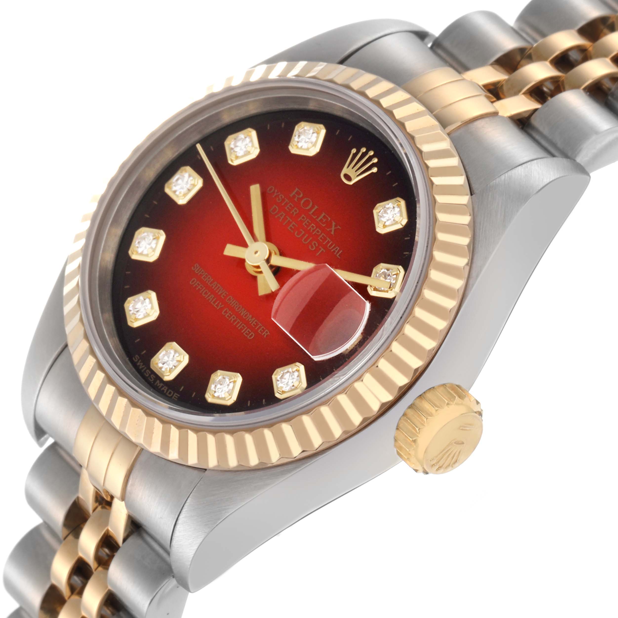The image shows a Rolex Datejust model 69173 watch from a side angle, highlighting the dial, bezel, crown, and part of the bracelet.