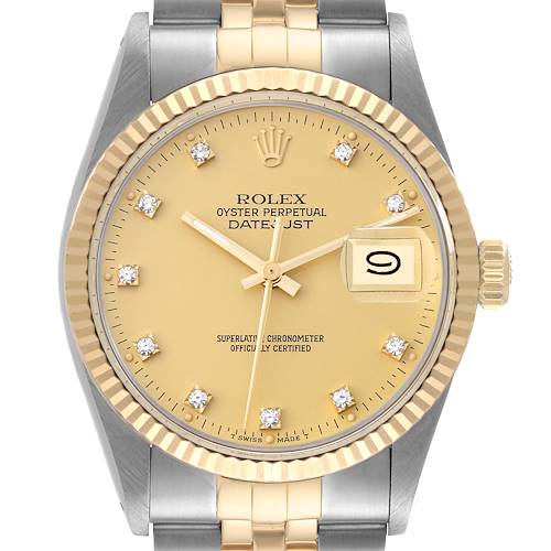 Photo of Rolex Datejust Steel Yellow Gold Diamond Dial Vintage Mens Watch 16013 Box Paper