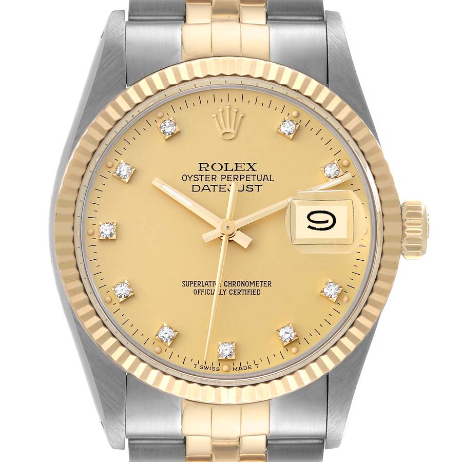 Rolex Datejust Steel Yellow Gold Diamond Dial Vintage Mens Watch 16013 Box Paper SwissWatchExpo