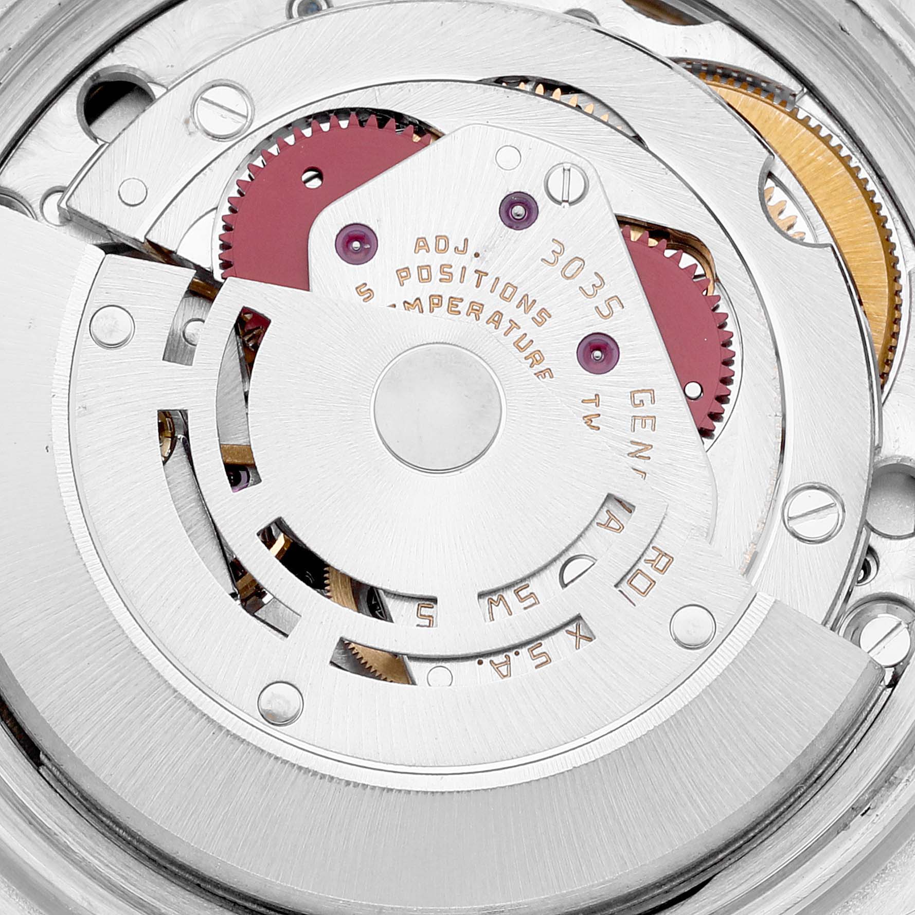 This close-up shot of the Rolex Vintage Collection 16013 Men's Steel and Gold (two tone) Champagne Dial 16013 Men's Steel and Gold (two tone) Champagne Dial model showcases the internal mechanical movement.