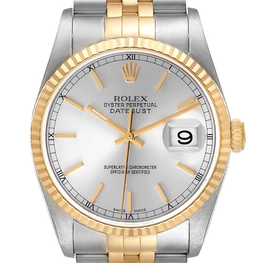Rolex Datejust Steel Yellow Gold Silver Dial Mens Watch 16233 SwissWatchExpo