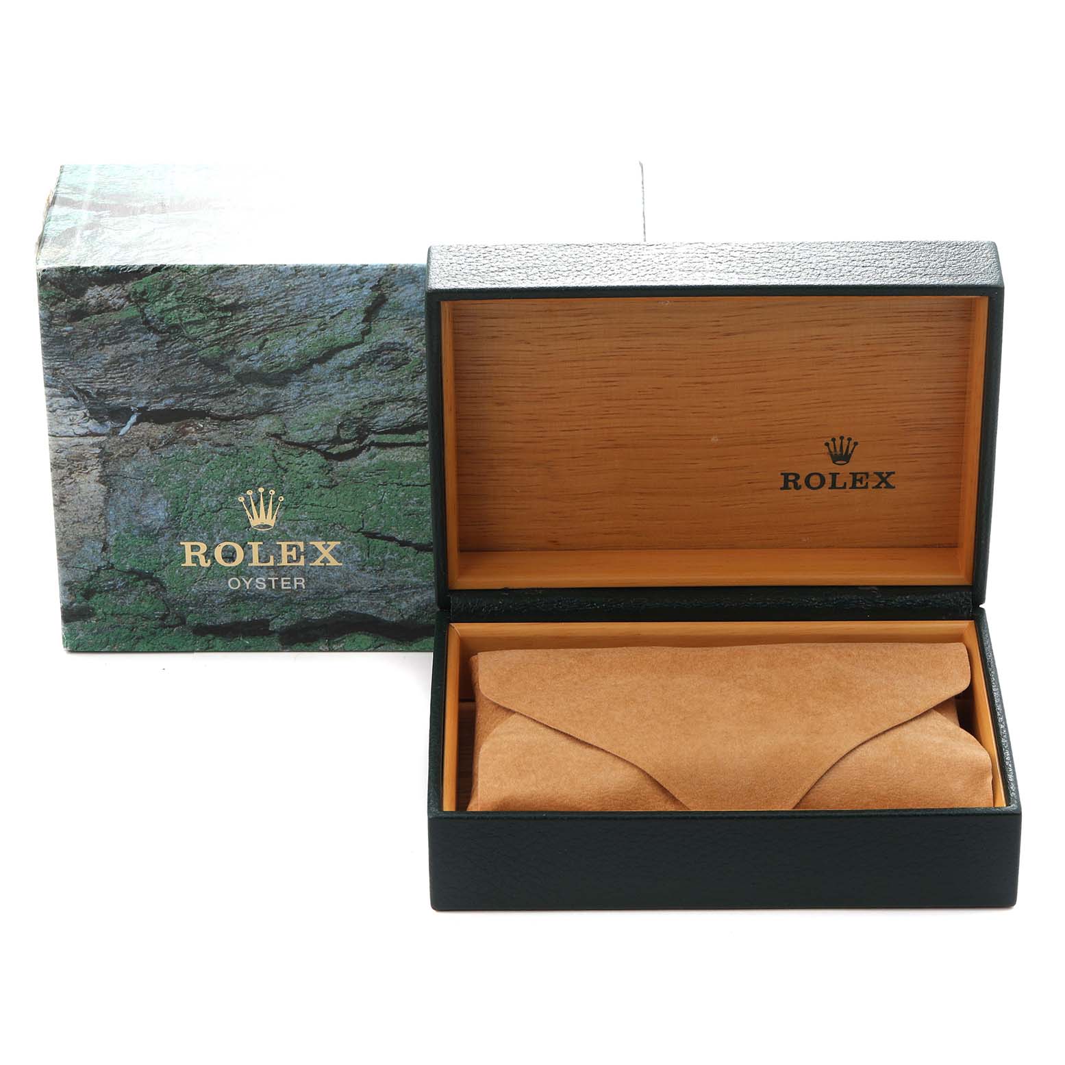 The image shows the packaging for a Rolex Datejust model 16233, including the outer box, inner box, and a pouch for the men
s watch.