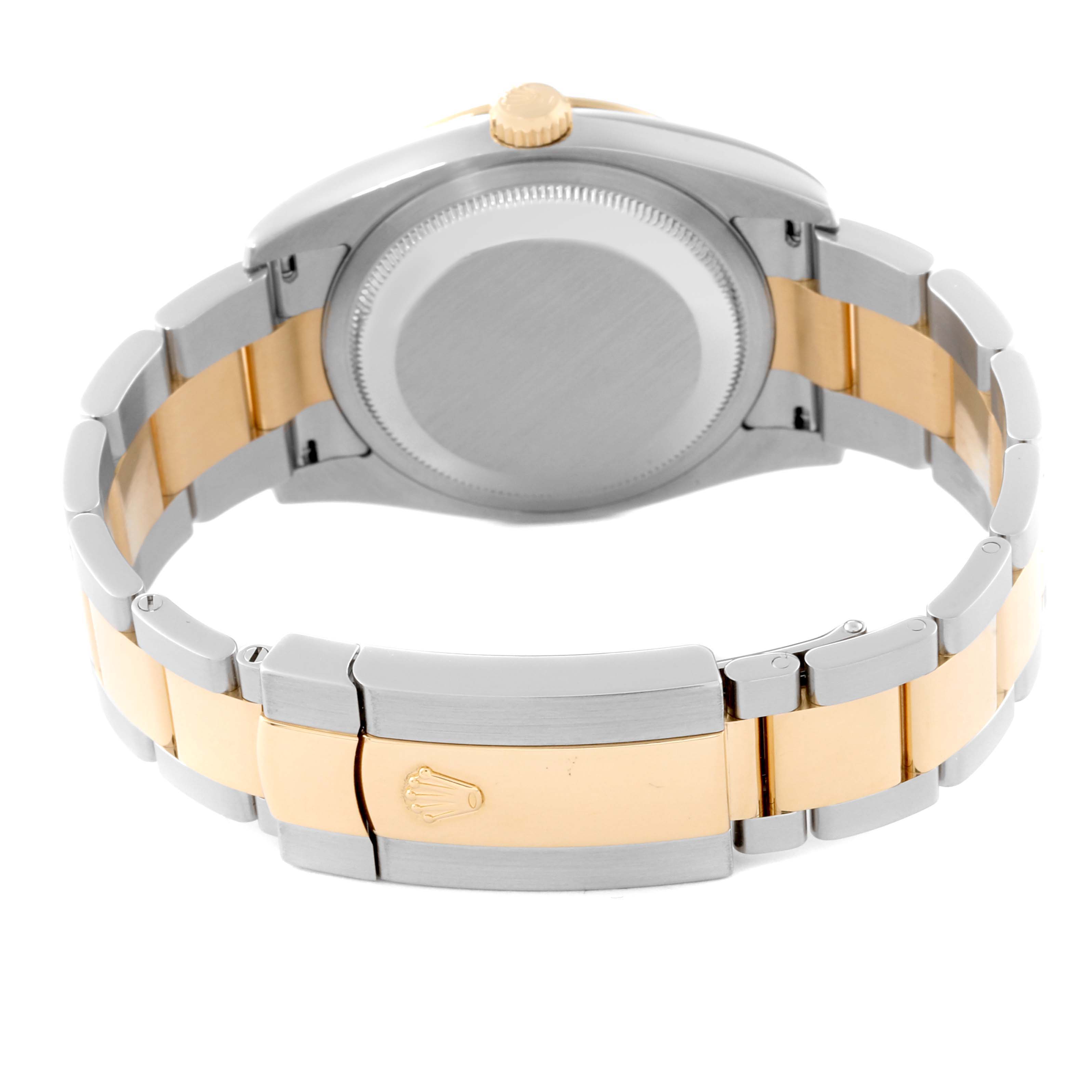 This image shows the back view of a Rolex Turn-o-Graph 116263 Men's Steel and Gold (two tone) White Dial 116263 Men's Steel and Gold (two tone) White Dial watch, highlighting the case back and the two-tone metal bracelet with the clasp.