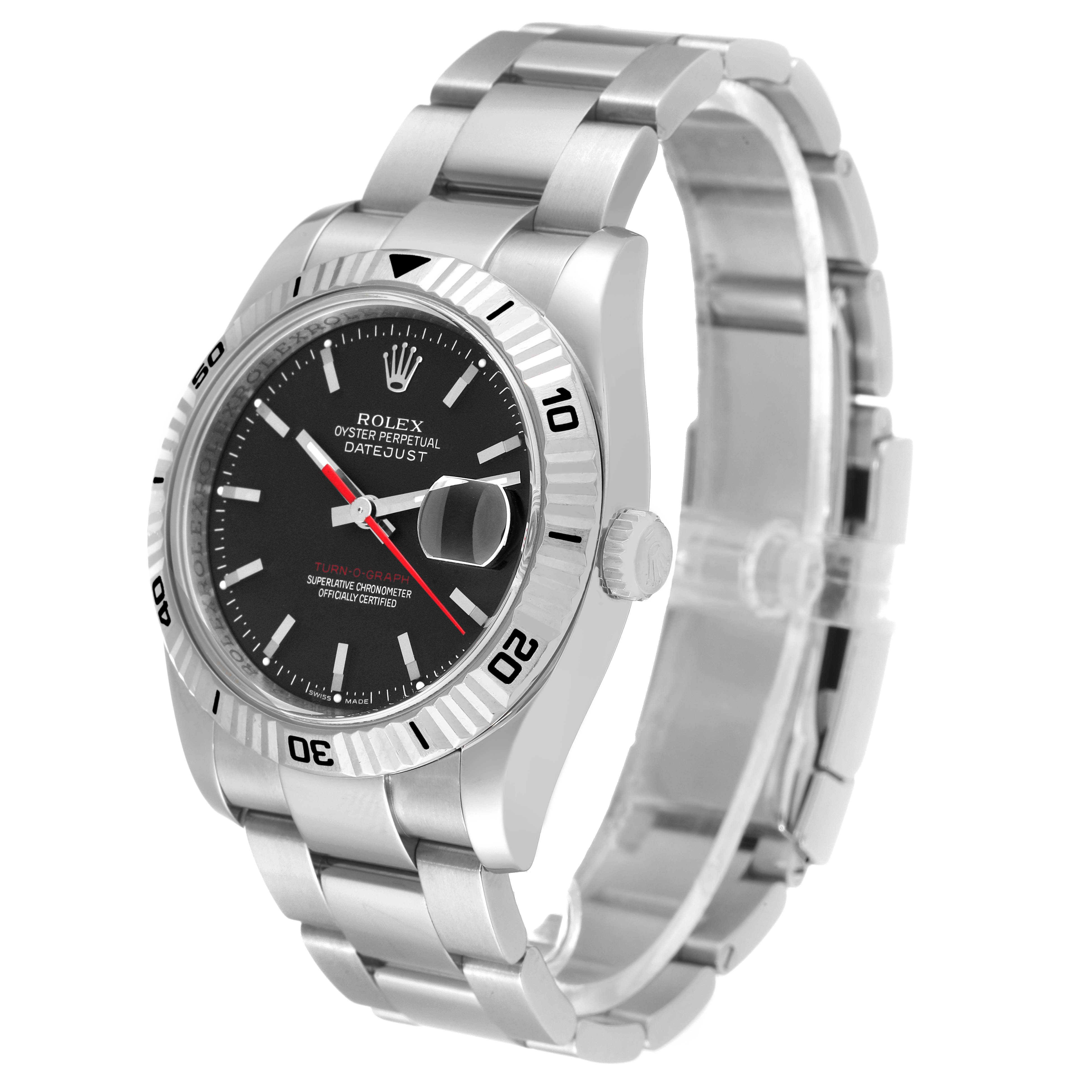 The image shows a Rolex Turn-o-Graph 116264 Men's Stainless Steel Black Dial 116264 Men's Stainless Steel Black Dial watch at a three-quarter angle, highlighting the face, bezel, and bracelet.