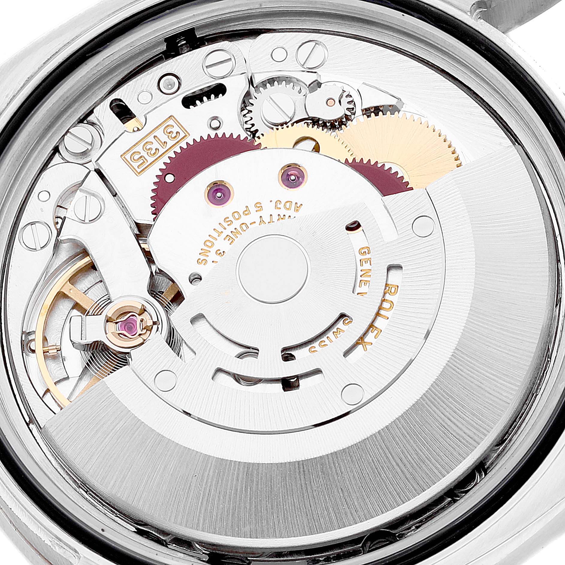 This image shows the intricate internal mechanism of a Rolex Turn-o-Graph 116264 Men's Stainless Steel Black Dial 116264 Men's Stainless Steel Black Dial watch from a close-up angle.