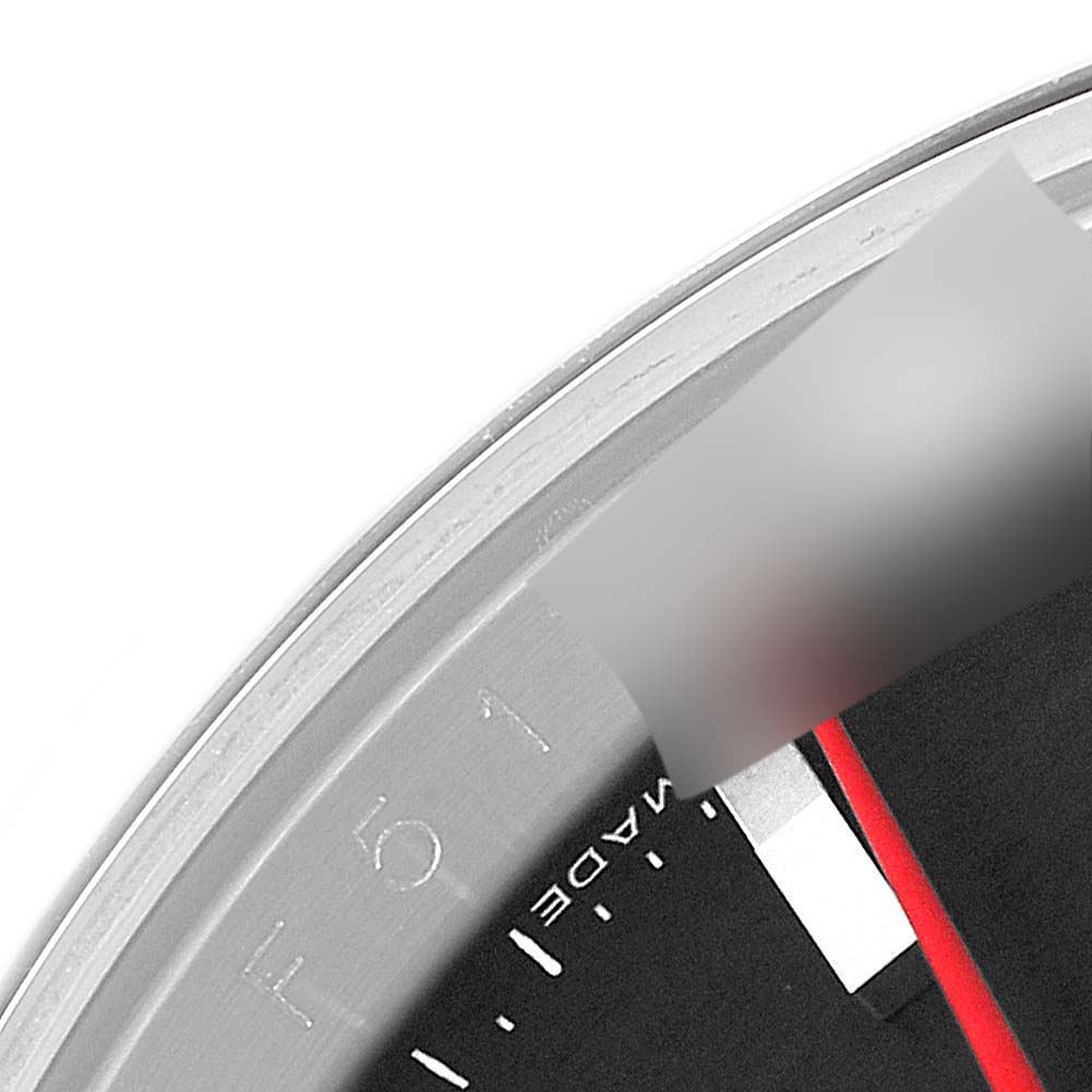 The image shows a close-up of the bezel and part of the dial of a Rolex Turn-o-Graph 116264 Men
s Stainless Steel Black Dial 116264 Men
s Stainless Steel Black Dial watch.