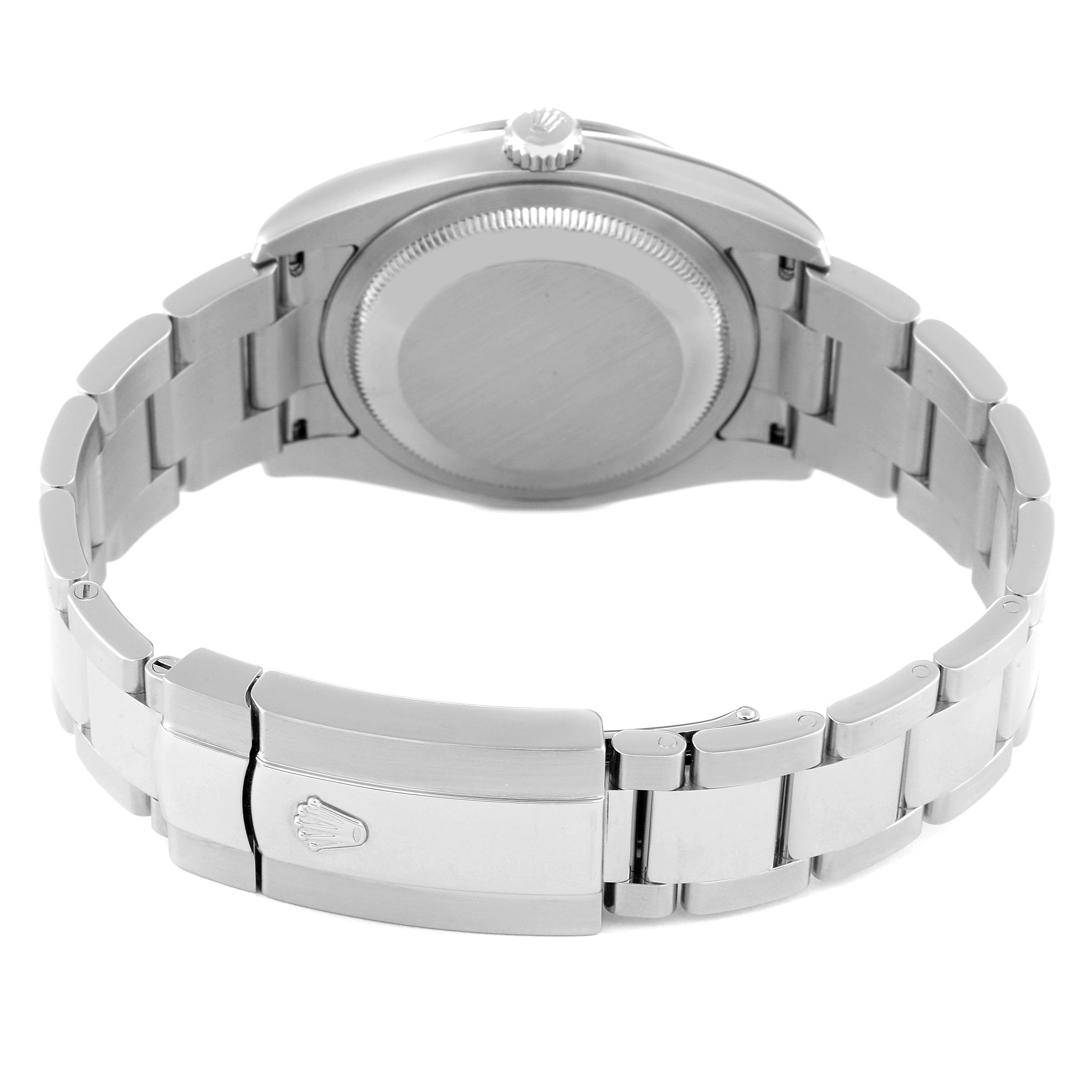 This image shows the Rolex Turn-o-Graph 116264 Men
s Stainless Steel Black Dial 116264 Men
s Stainless Steel Black Dial watch from the back, highlighting the case back, bracelet, and clasp.