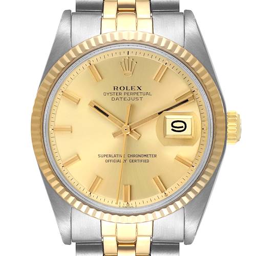 Photo of Rolex Datejust Wide Boy Dial Steel Yellow Gold Vintage Watch 1601 Box Papers