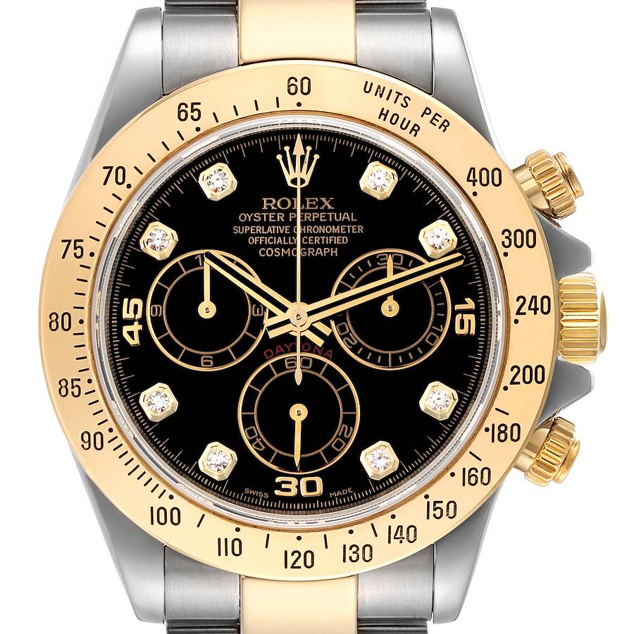 Rolex Daytona Chronograph Steel Yellow Gold Diamond Mens Watch 116523 Box Papers SwissWatchExpo