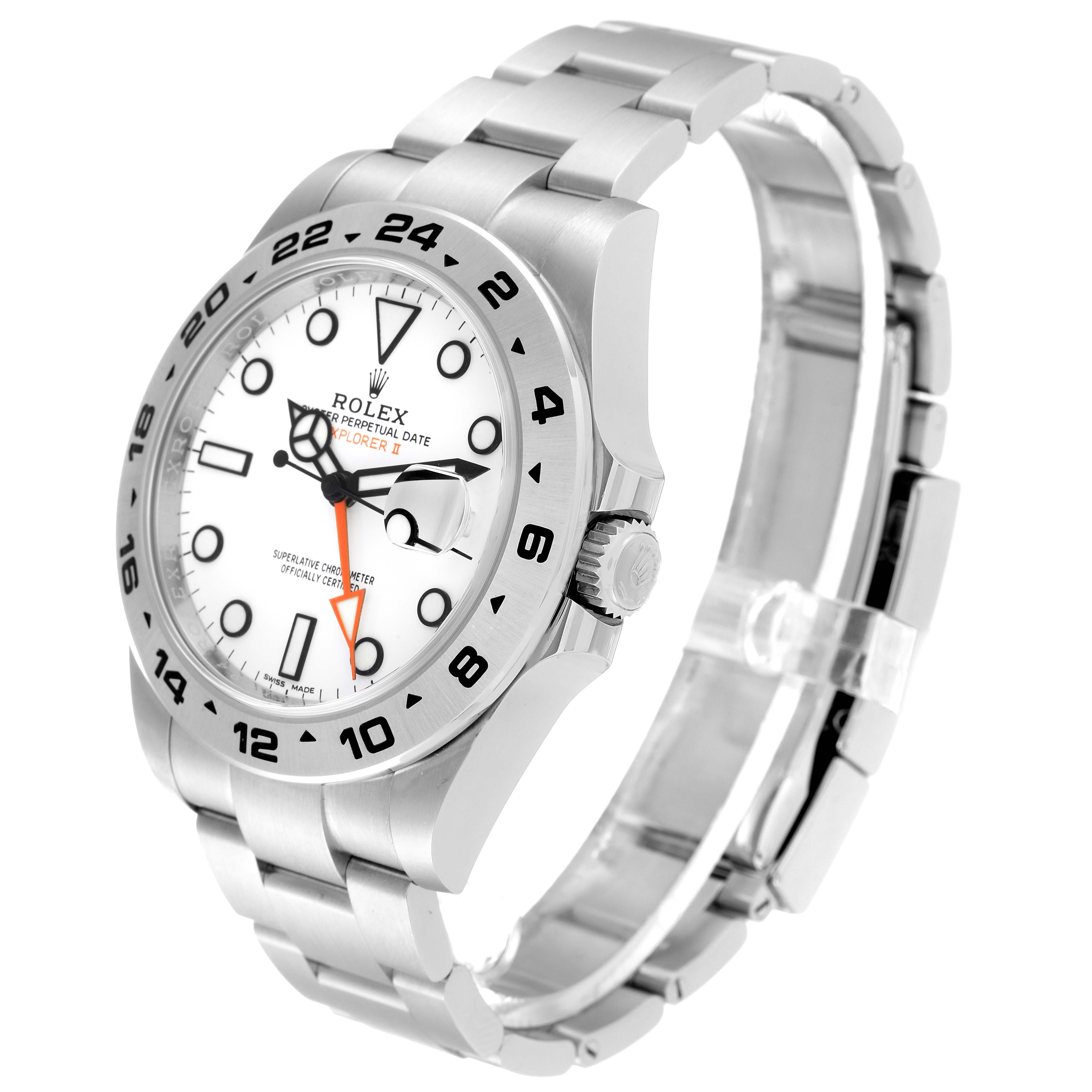 The image shows a Rolex Explorer 216570 Men
s Stainless Steel White Dial 216570 Men
s Stainless Steel White Dial watch featuring a white dial with black markers and a stainless steel bracelet, viewed from a front angle.