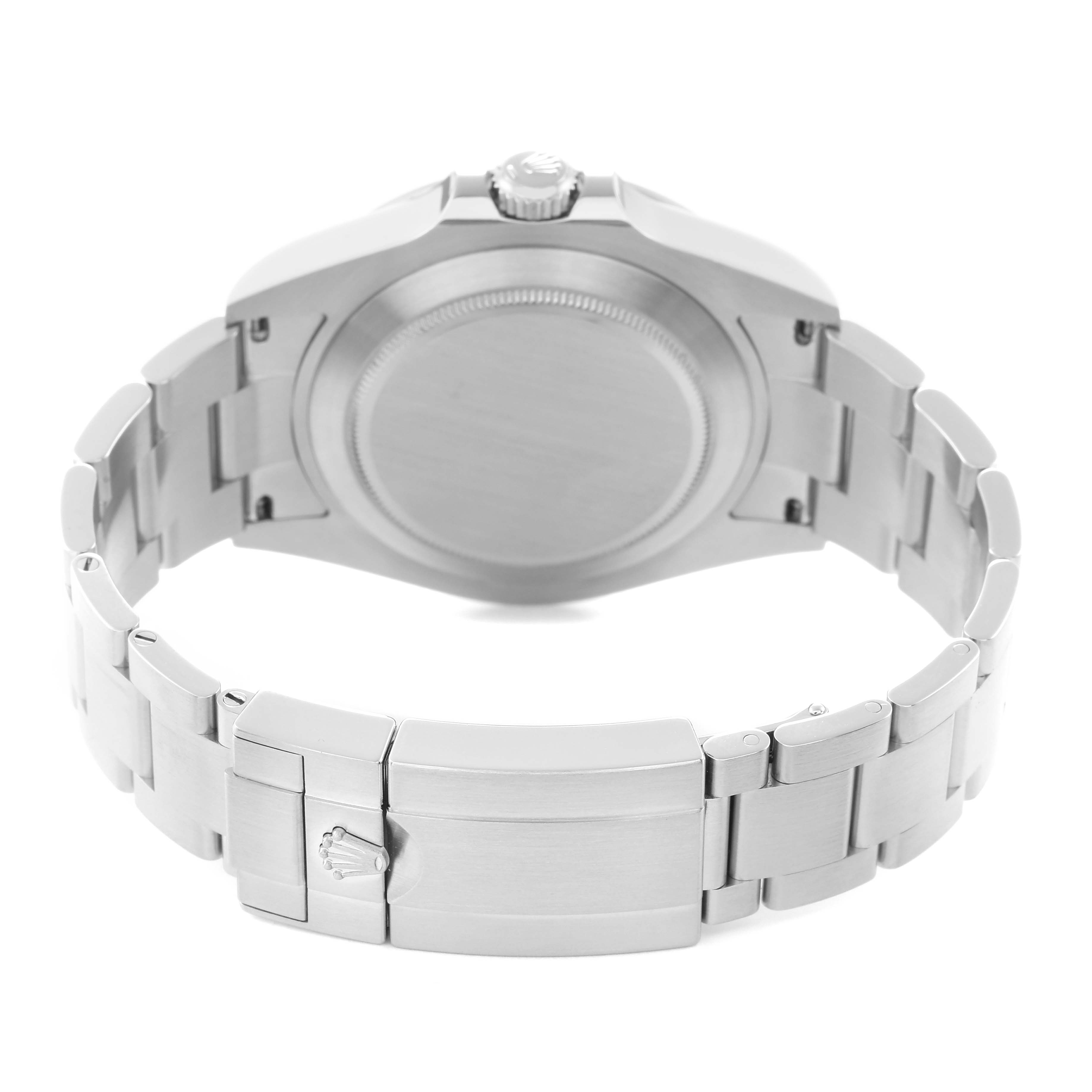 The image shows the back and bracelet of a Rolex Explorer, model number 226570, viewed from the rear, showcasing the clasp and case back.