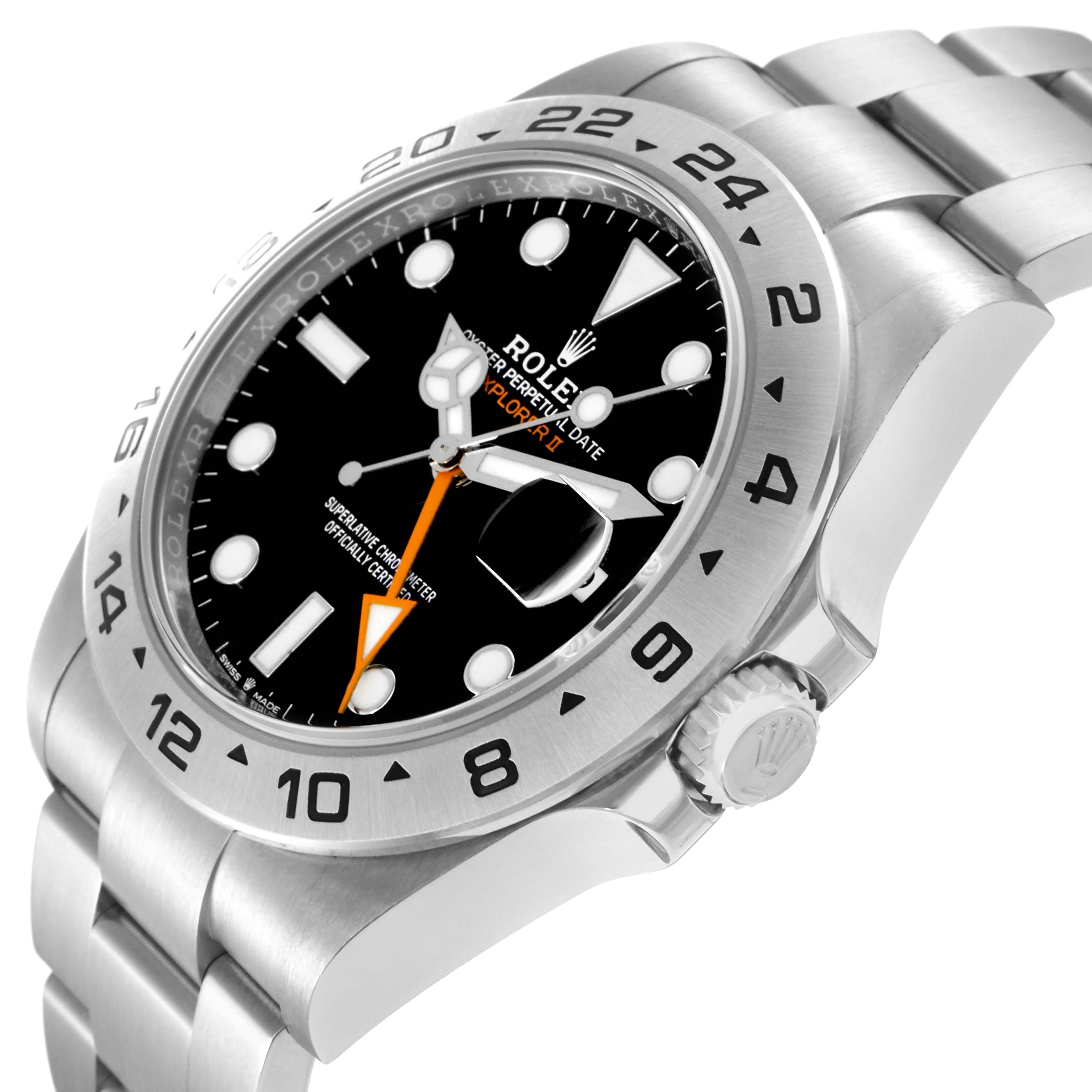 The Rolex Explorer model 226570 is shown at an angled side view, highlighting the bezel, dial, crown, and part of the bracelet.