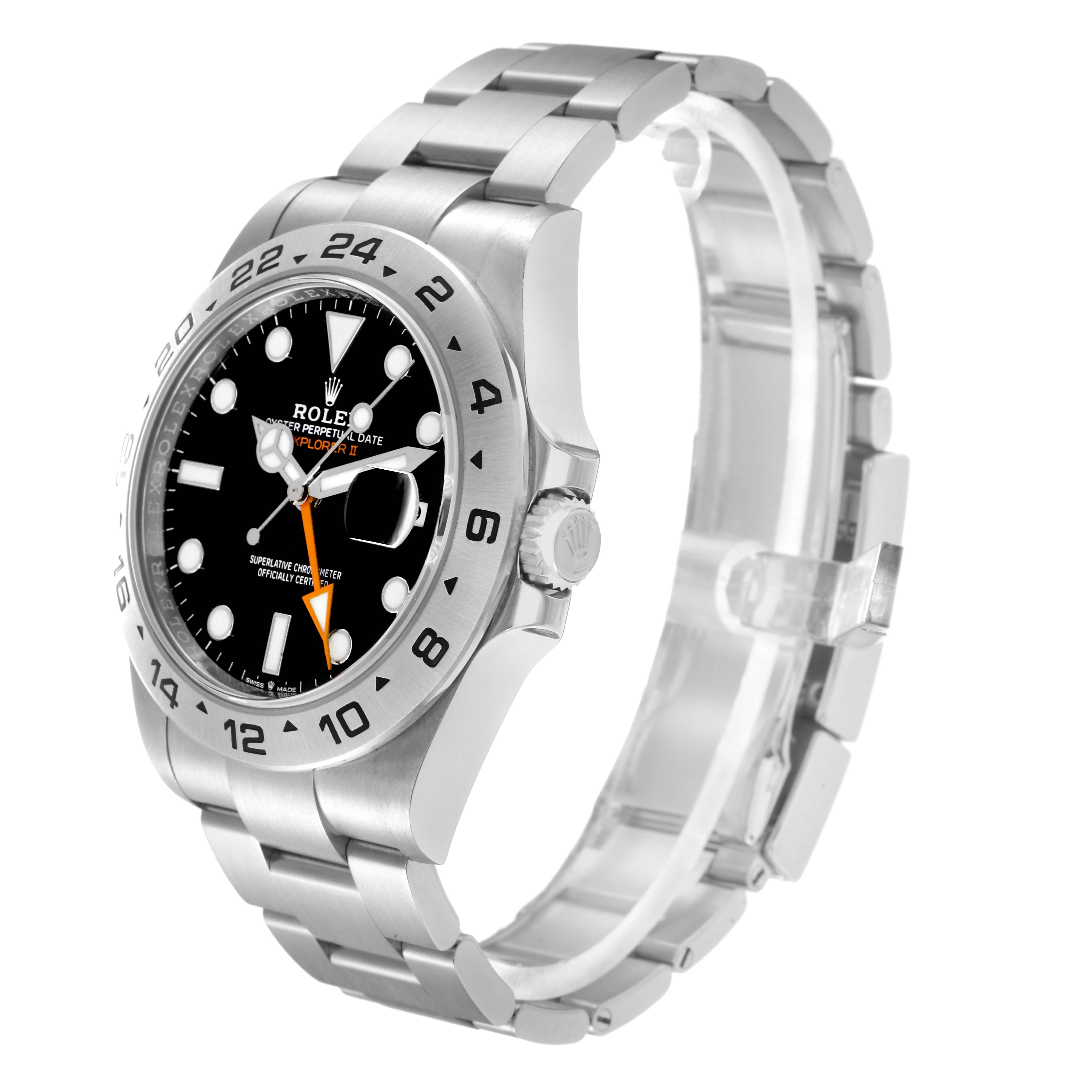 The image shows a Rolex Explorer model 226570 men's watch angled from the front and slightly to the side, highlighting the bezel, dial, bracelet, and crown.