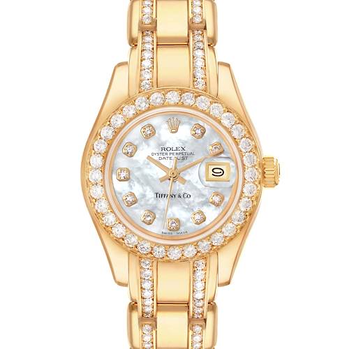Photo of Rolex Pearlmaster Yellow Gold Tiffany Mother Of Pearl Diamond Ladies Watch 69298 Box Papers