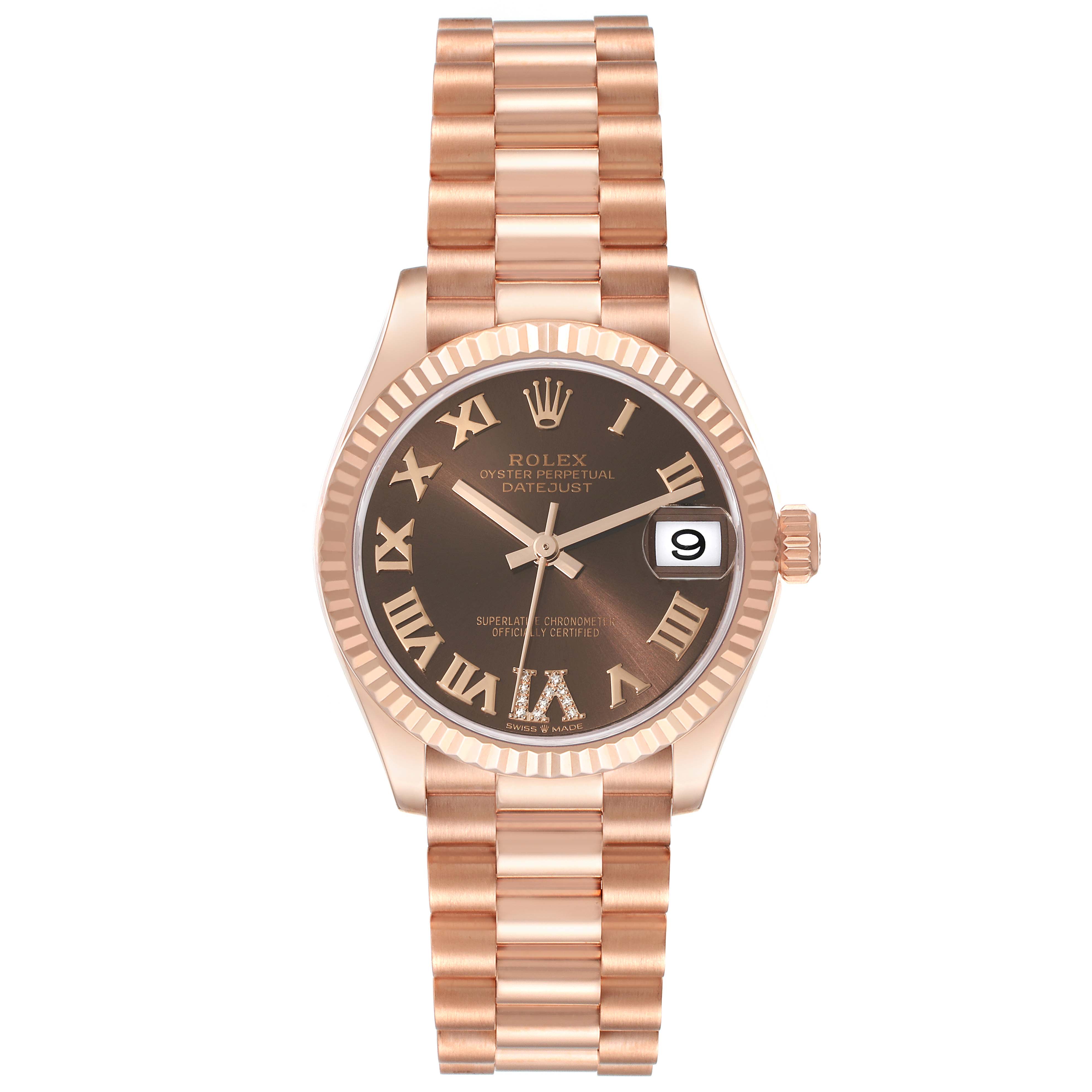 The image shows a front view of a Rolex Oyster Perpetual Datejust President model watch, displaying the dial, case, bezel, and bracelet.