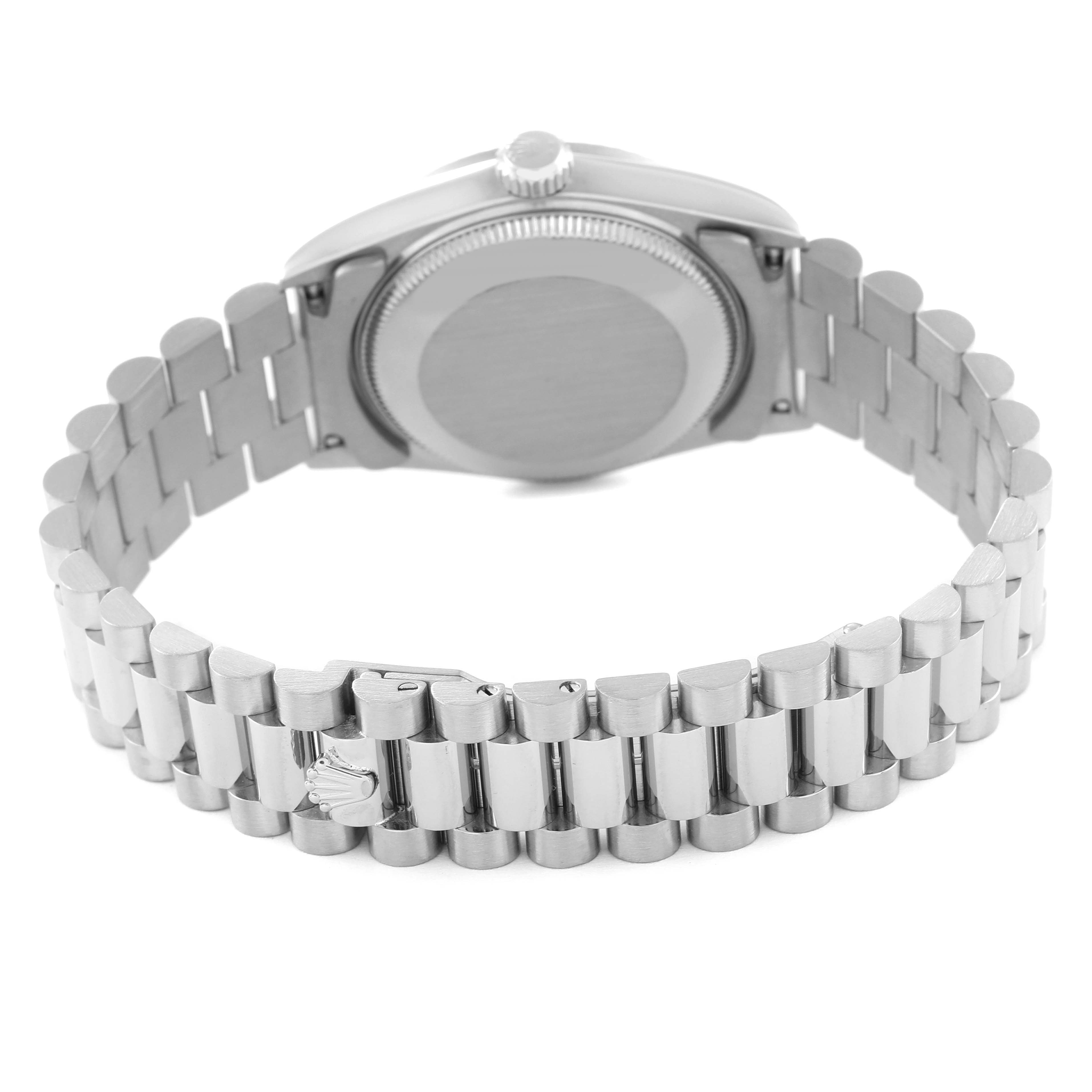 This image shows the back view of the bracelet and caseback of a Rolex President 68279 Women's Stainless Steel Silver Dial 68279 Women's Stainless Steel Silver Dial model watch.