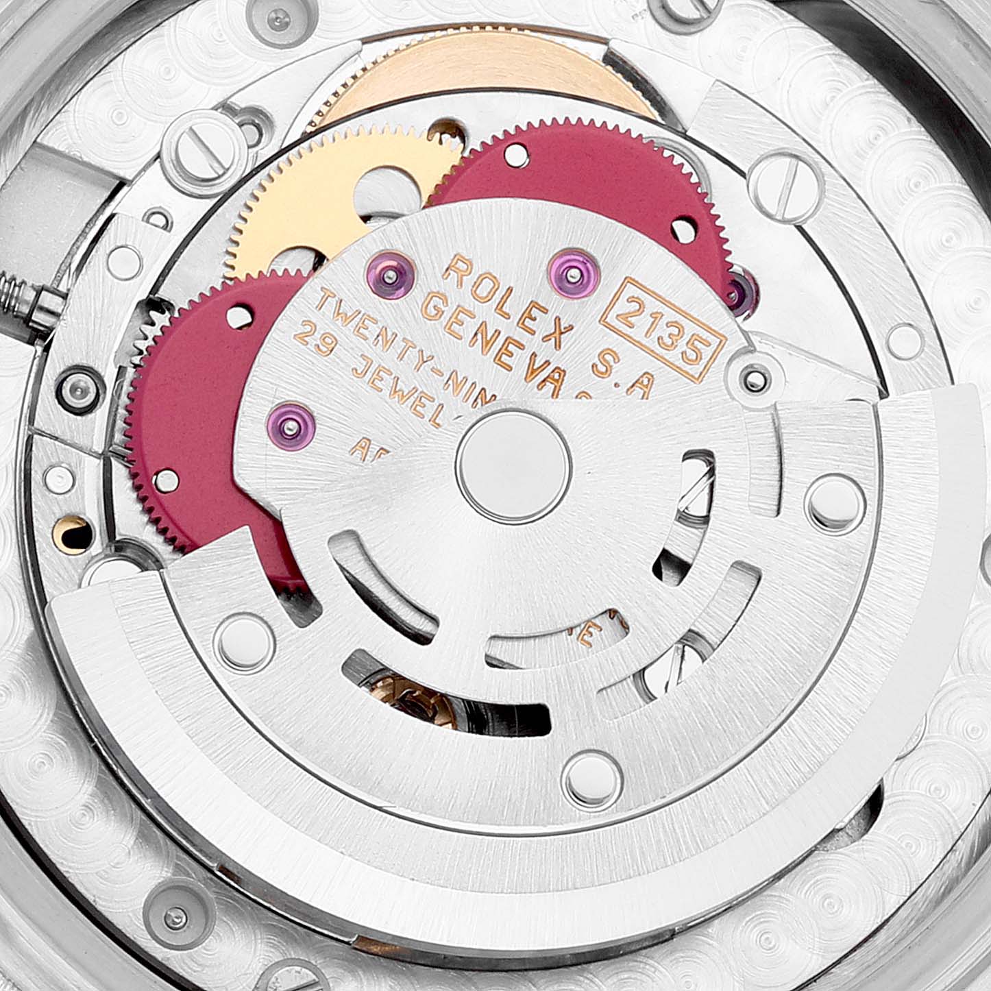 This image shows a close-up view of the movement mechanism of a Rolex President 68279 Women's Stainless Steel Silver Dial 68279 Women's Stainless Steel Silver Dial watch.