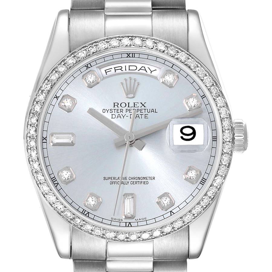 Rolex President Day-Date Platinum Diamond Mens Watch 118346 Box Papers SwissWatchExpo