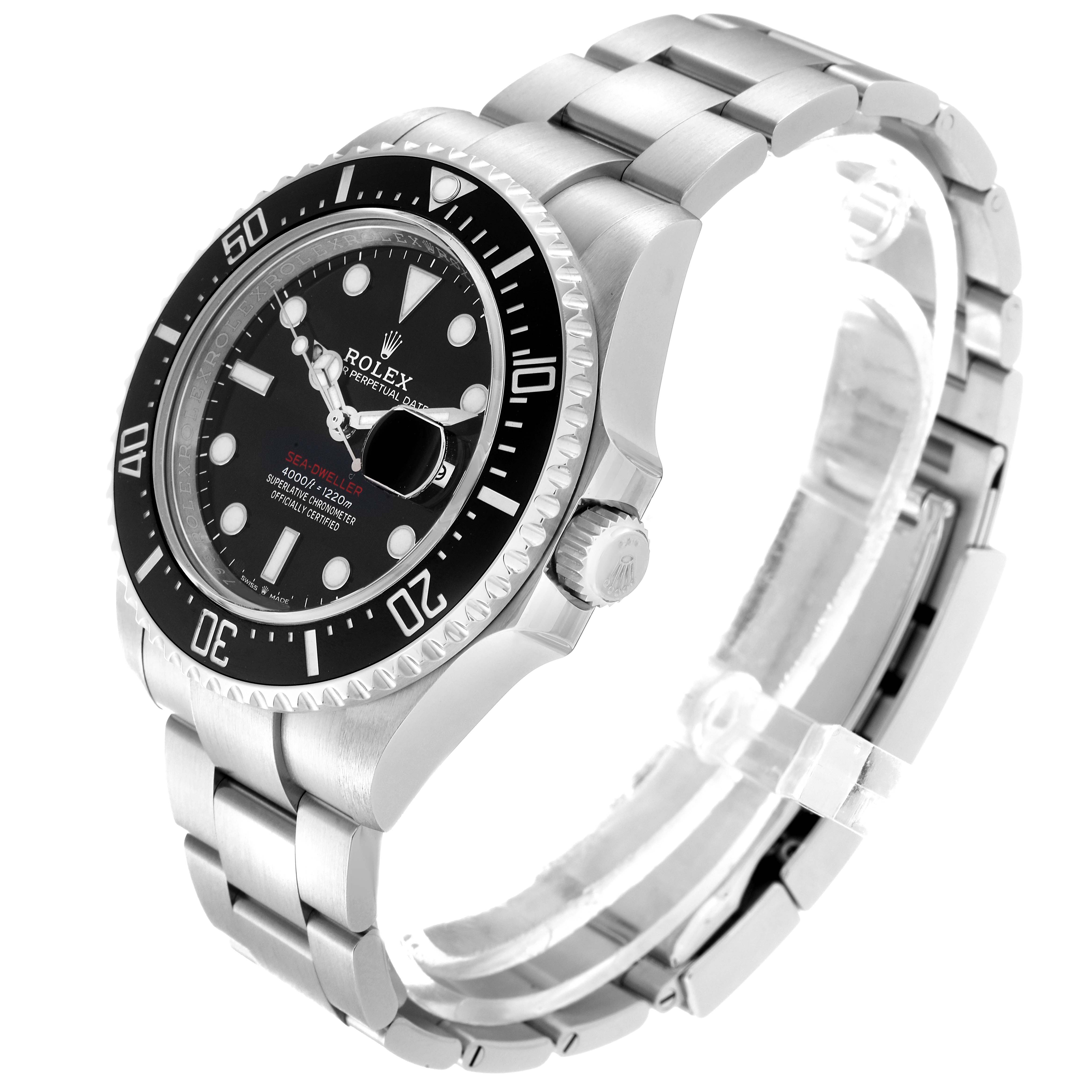The Rolex Sea-Dweller 126600 Men
s Stainless Steel Black Dial 126600 Men
s Stainless Steel Black Dial watch is shown at a slight angle, displaying the dial, bezel, crown, and bracelet.