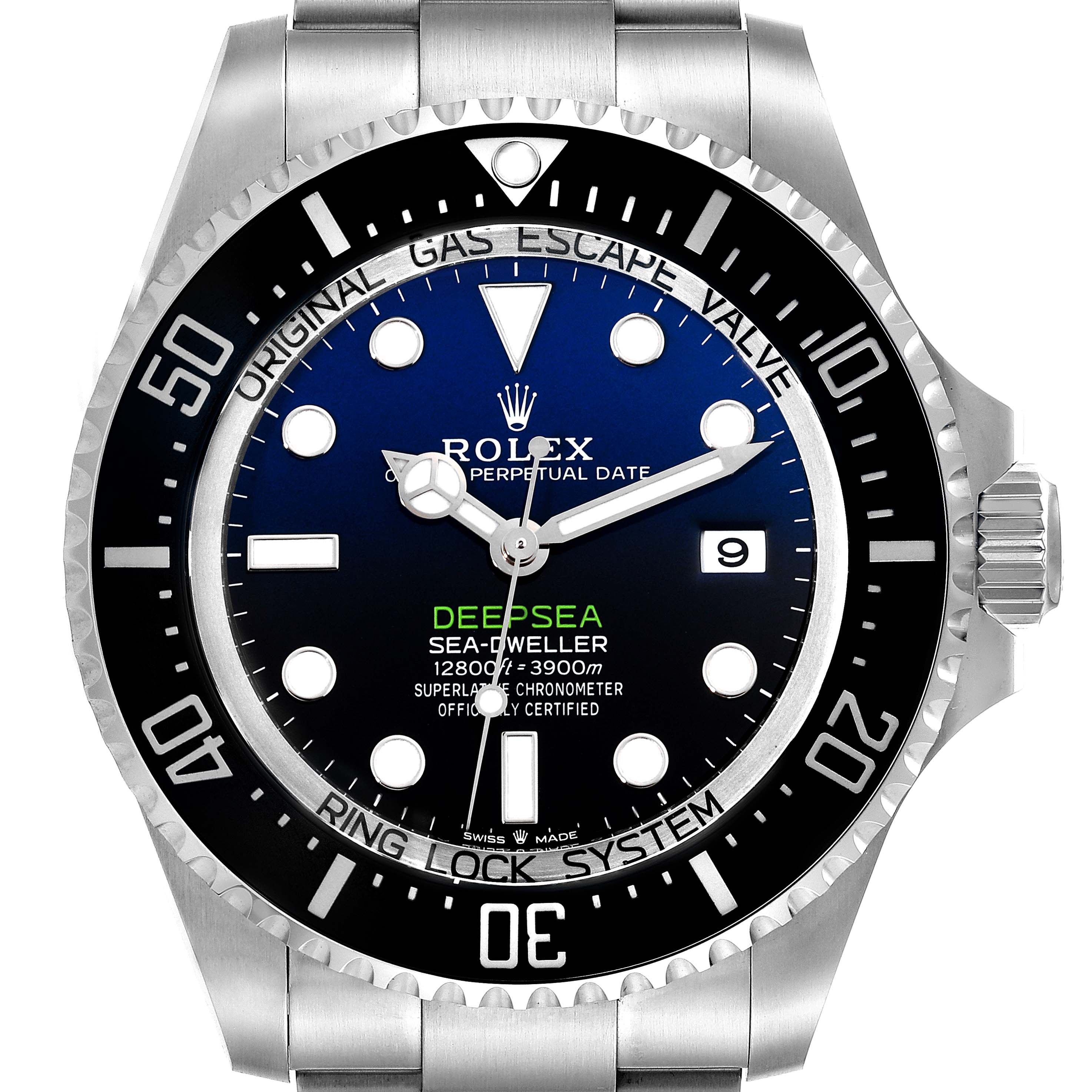 The Rolex Sea-Dweller 136660 Men
s Stainless Steel Black Dial 136660 Men
s Stainless Steel Black Dial watch is shown from a front angle, highlighting the bezel, dial, hands, and date window.