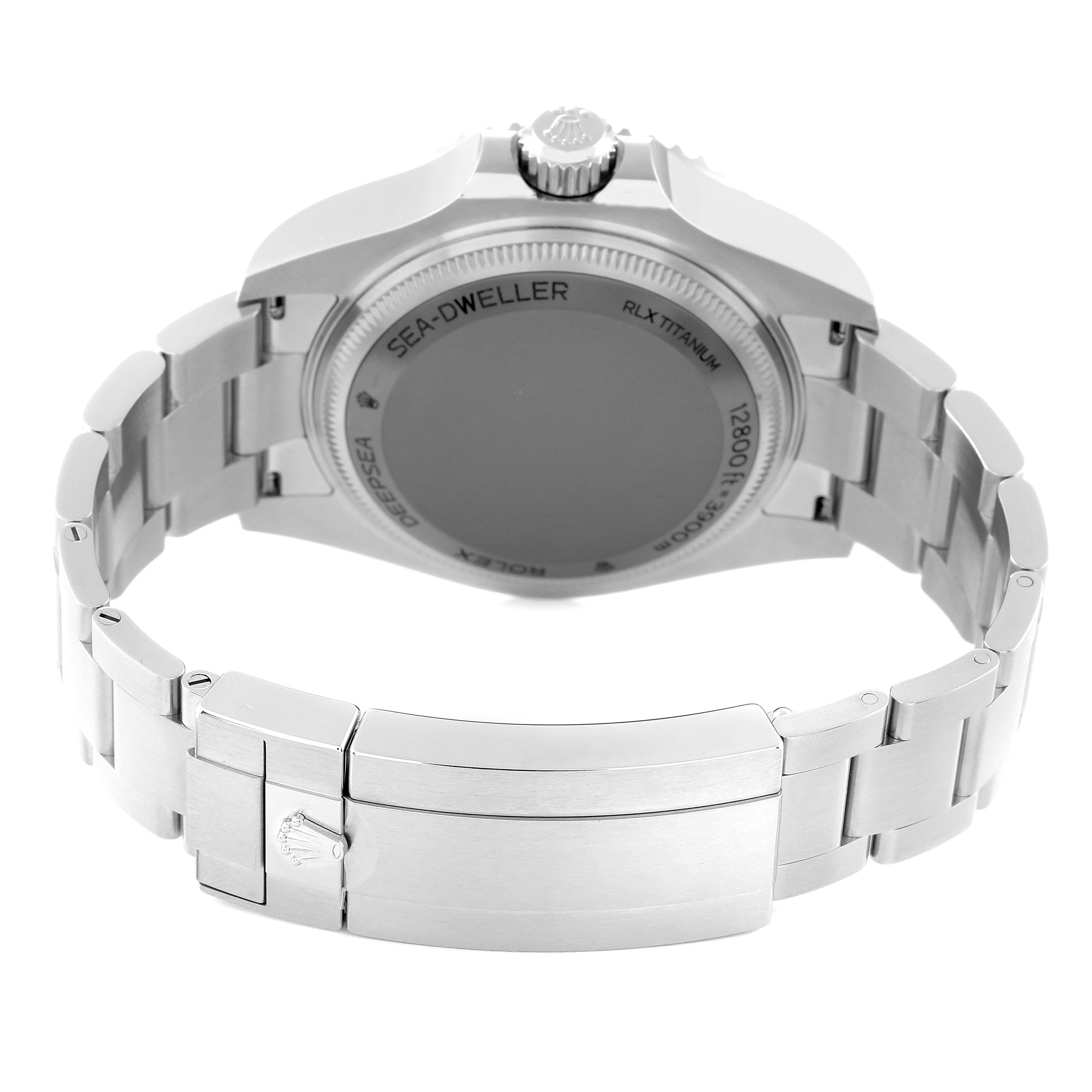 The image shows the back case and bracelet of the Rolex Sea-Dweller 136660 Men
s Stainless Steel Black Dial 136660 Men
s Stainless Steel Black Dial watch from a rear angle.