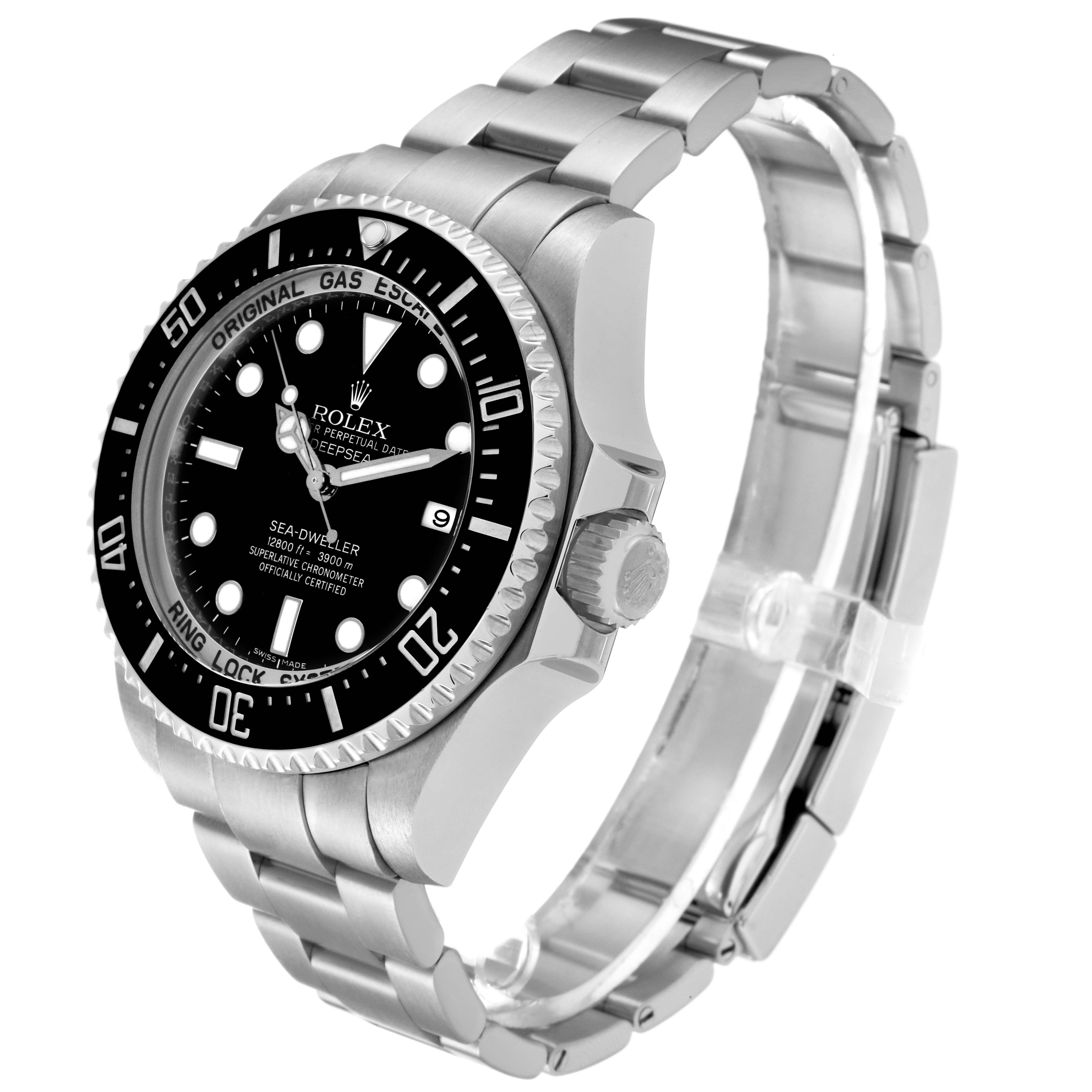 The image shows a Rolex Sea-Dweller 116660 Men
s Stainless Steel Black Dial 116660 Men
s Stainless Steel Black Dial watch at a three-quarter angle, highlighting the bezel, crown, and bracelet.