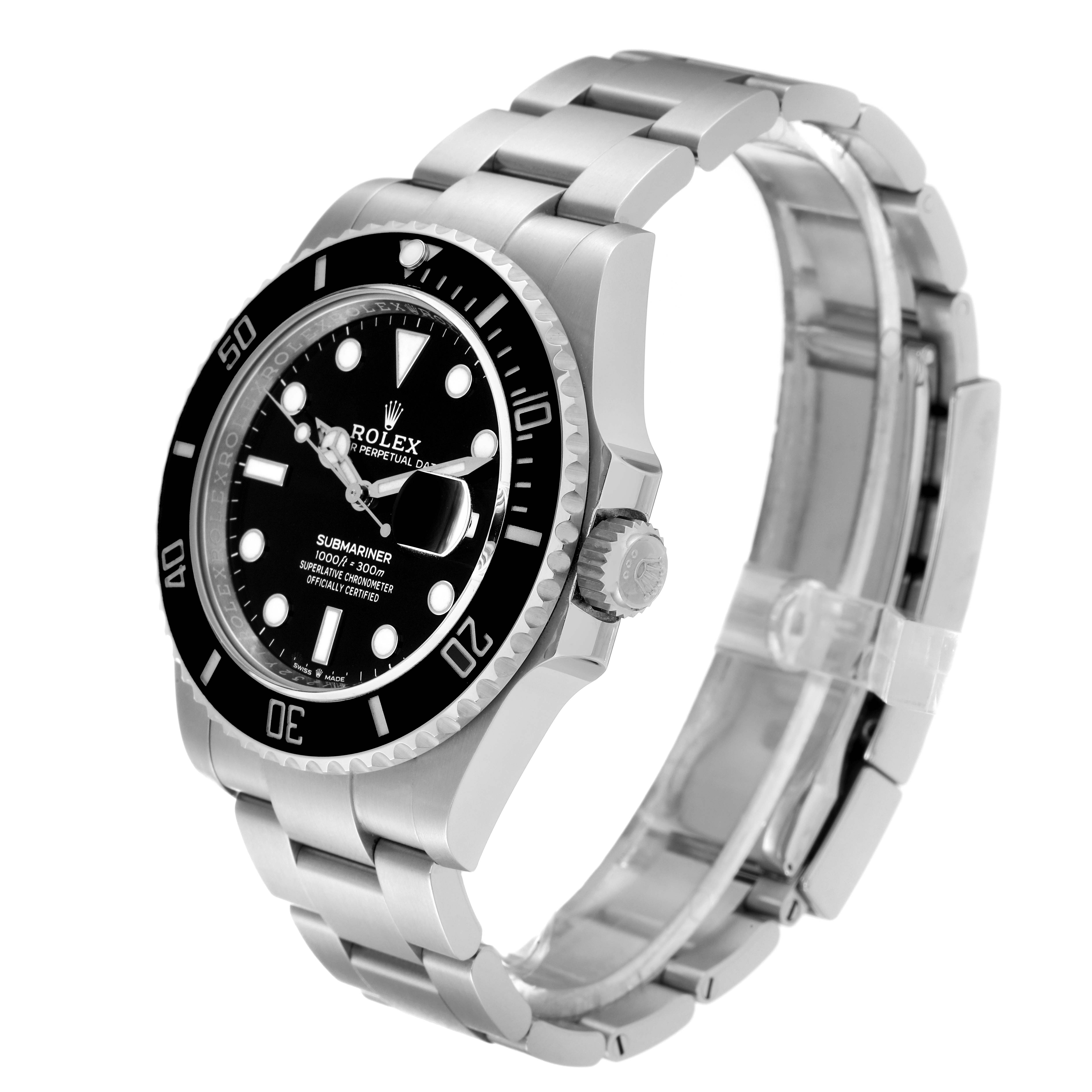 The Rolex Submariner 126610 Men
s Stainless Steel Black Dial 126610 Men
s Stainless Steel Black Dial watch is shown from a three-quarter angle, displaying the dial, bezel, crown, and bracelet.
