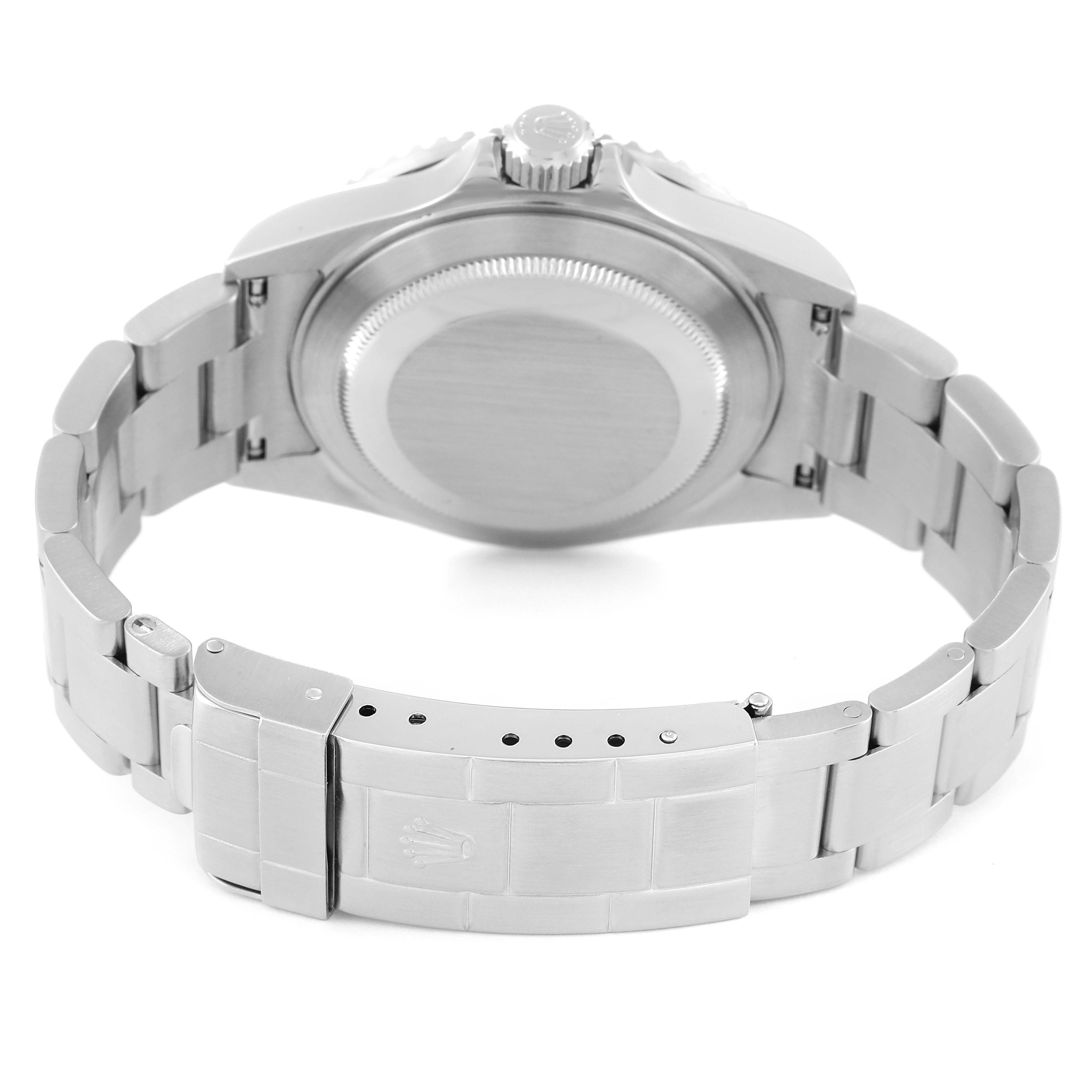 The image shows the back view of a Rolex Submariner 16610 Men
s Stainless Steel Black Dial 16610 Men
s Stainless Steel Black Dial watch, highlighting the case back, crown, and bracelet with clasp.