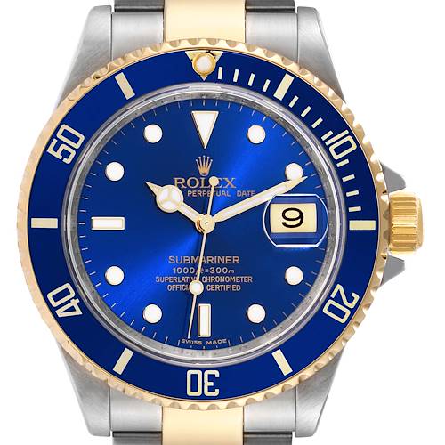 Photo of Rolex Submariner Blue Dial Steel Yellow Gold Mens Watch 16613 Box Service Card