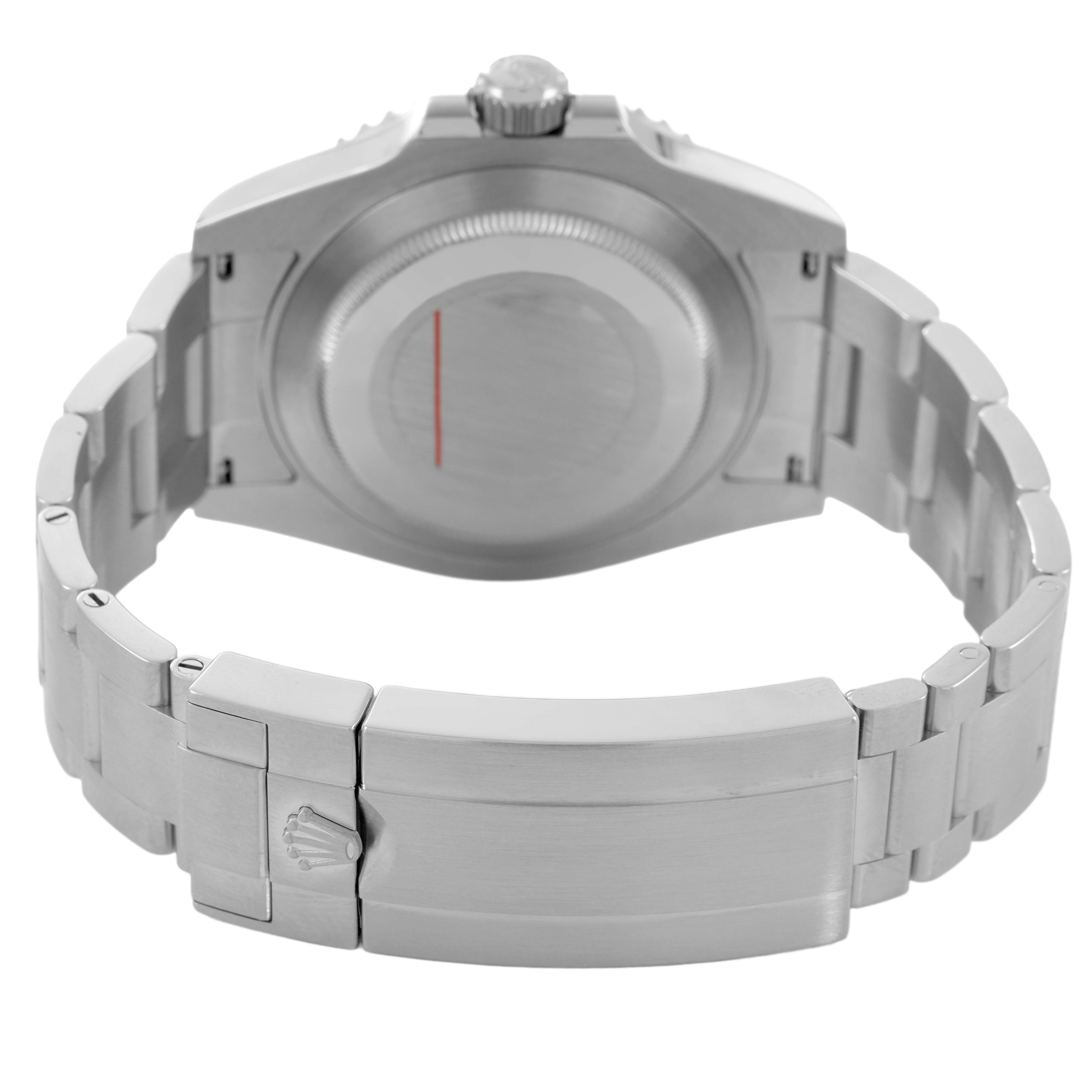 The image shows the backside of a Rolex Submariner 126610LN Men's Stainless Steel Black Dial watch, focusing on the clasp and case back.