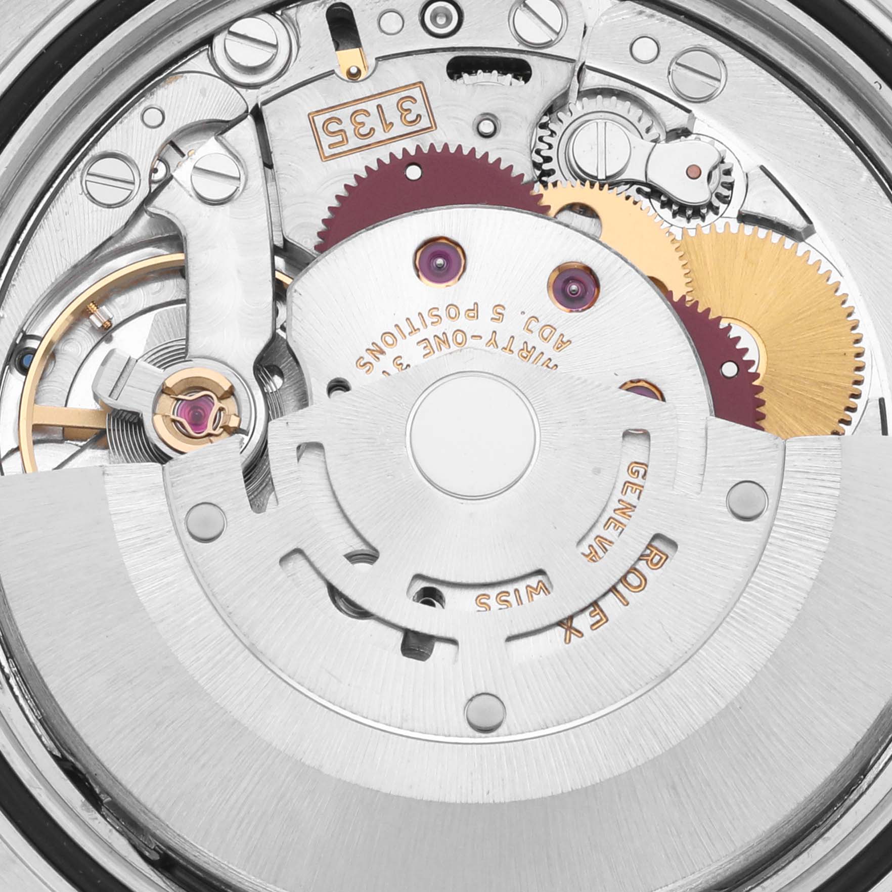 This close-up view showcases the intricate inner mechanics of the Rolex Turn-o-Graph 116264 Men
s Stainless Steel White Dial 116264 Men
s Stainless Steel White Dial model.