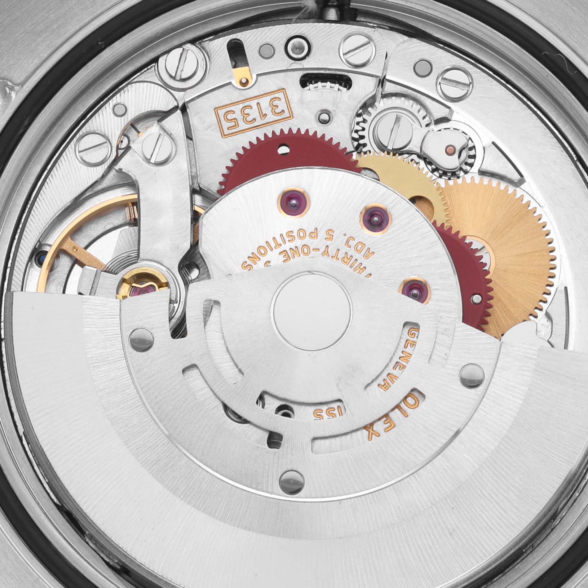This image shows a close-up view of the inner mechanical components of a Rolex Turn-o-Graph 116264 Men's Stainless Steel Black Dial 116264 Men's Stainless Steel Black Dial watch.