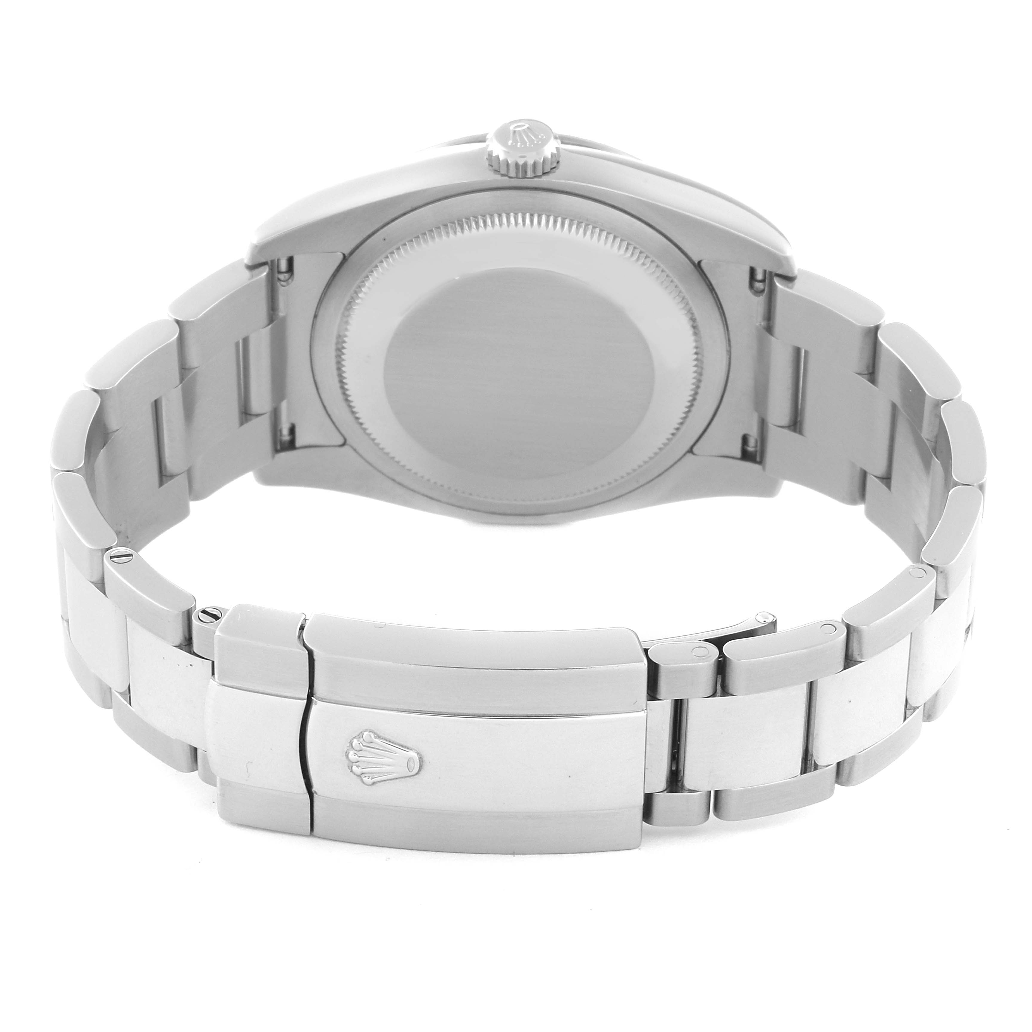 This image shows the back case and bracelet clasp of a Rolex Turn-o-Graph 116264 Men's Stainless Steel Black Dial 116264 Men's Stainless Steel Black Dial watch from a rear angle.