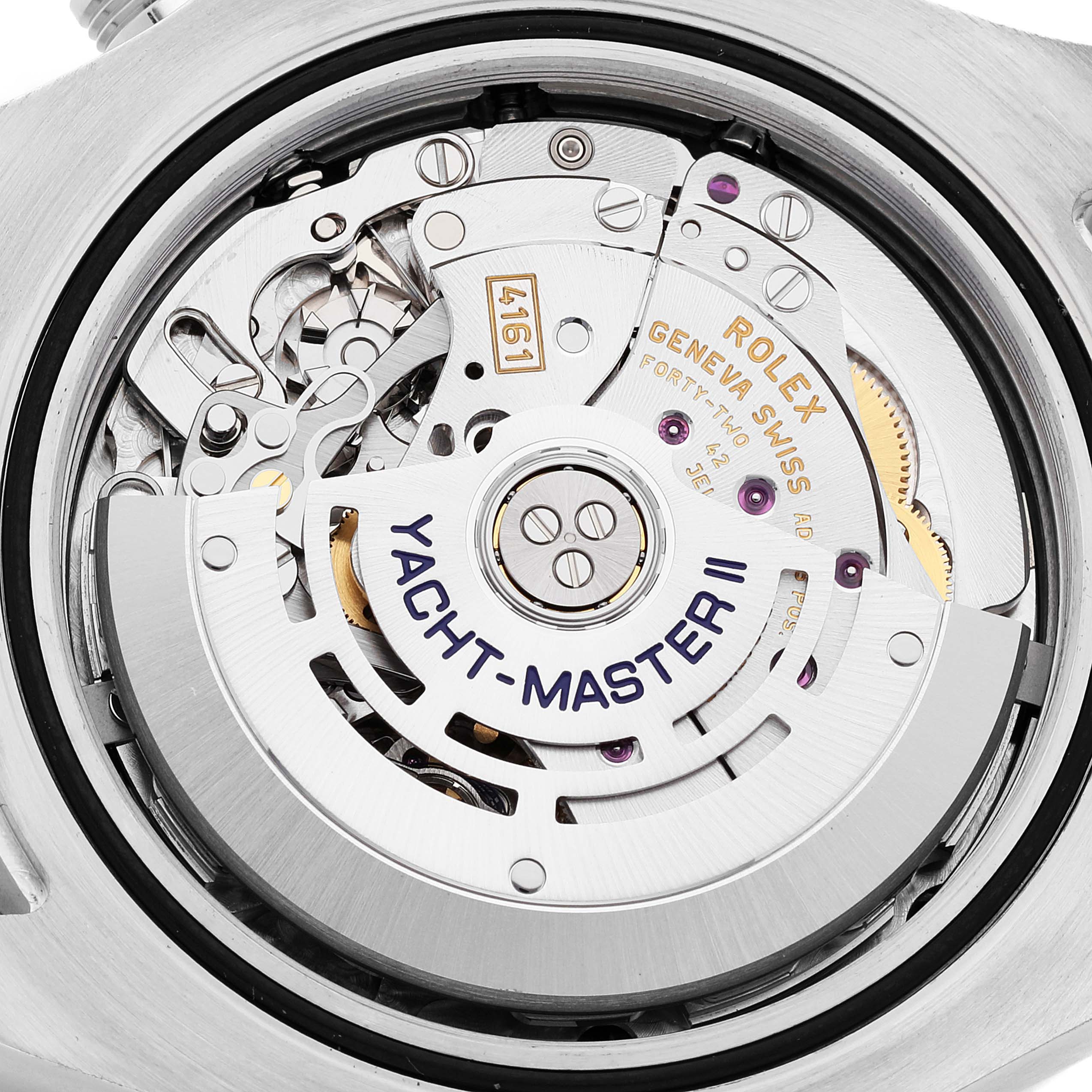 This image shows a close-up view of the Rolex Yacht-Master 116680 Men
s Stainless Steel White Dial 116680 Men
s Stainless Steel White Dial watch
s inner mechanical movement.