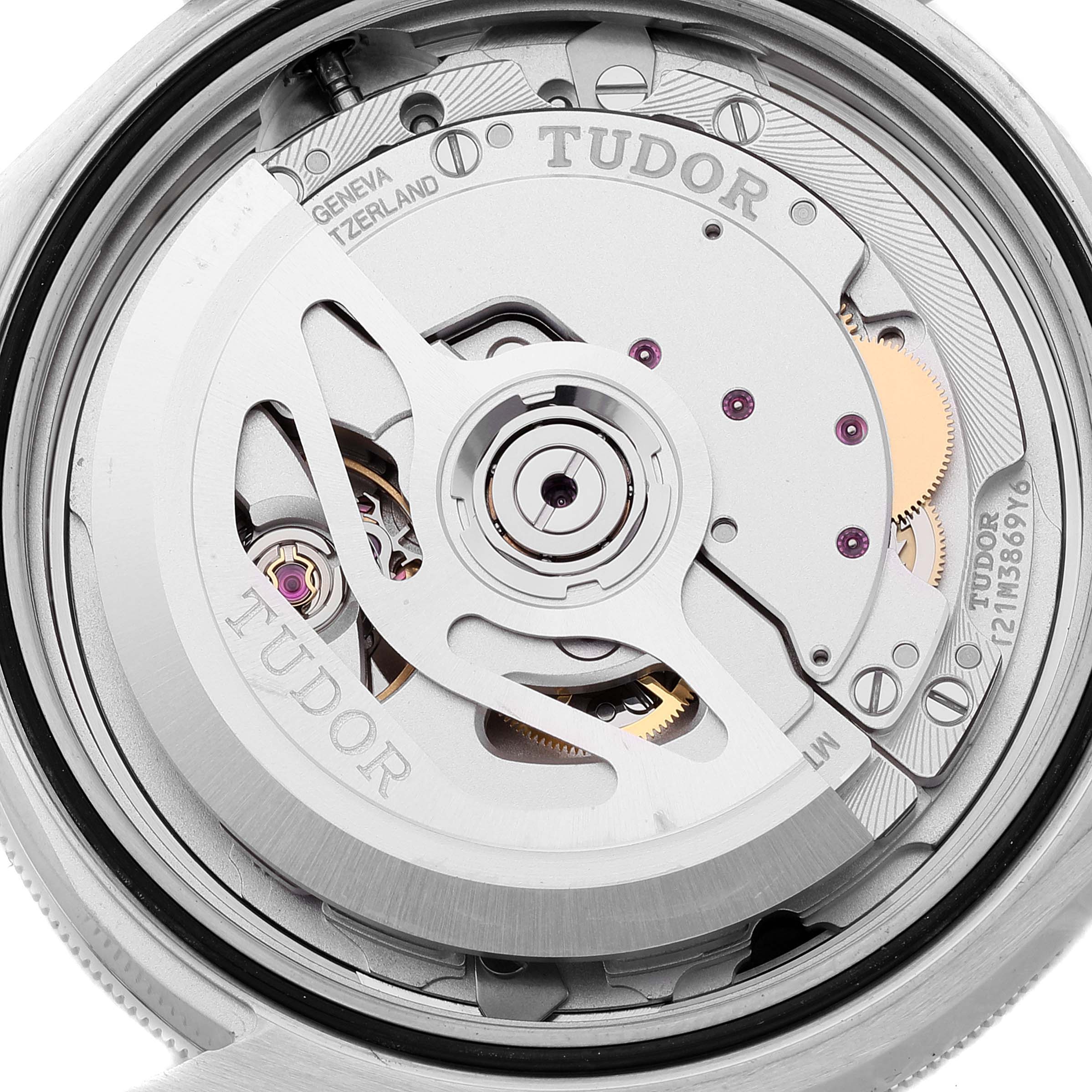 This image shows the detailed movement mechanism of the Tudor Heritage Black Bay 79830RB Men
s Stainless Steel Black Dial 79830RB Men
s Stainless Steel Black Dial watch from a rear angle.