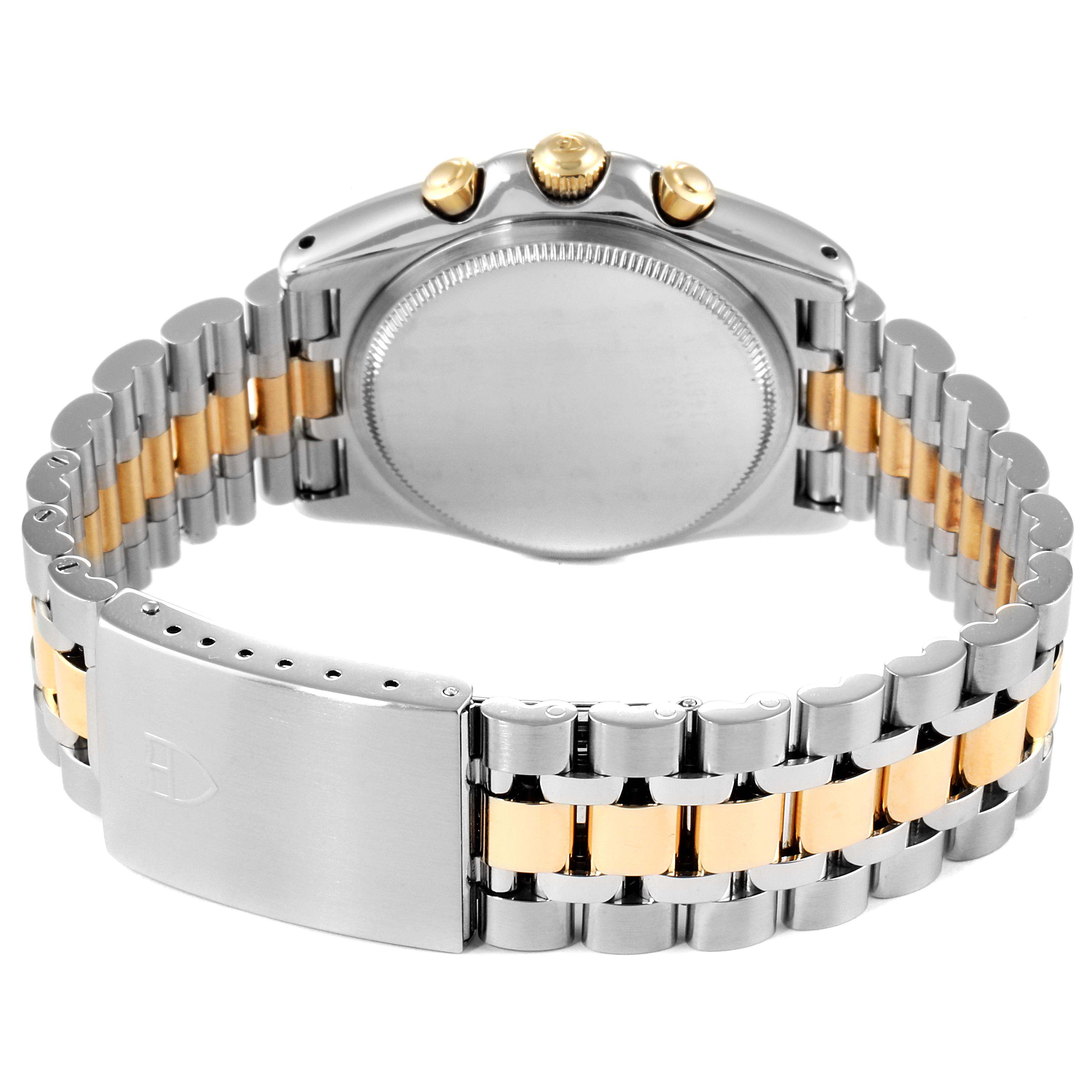 The image shows the back of a Tudor Monarch 79180 Men
s Stainless Steel Black Dial 79180 Men
s Stainless Steel Black Dial watch, highlighting the two-tone bracelet and the case back.