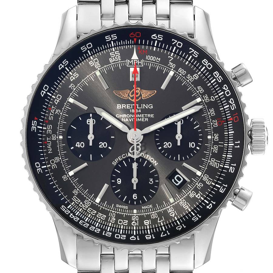 Breitling Navitimer 01 Grey Dial Japanese LE Mens Steel Watch AB0121 Box Card SwissWatchExpo