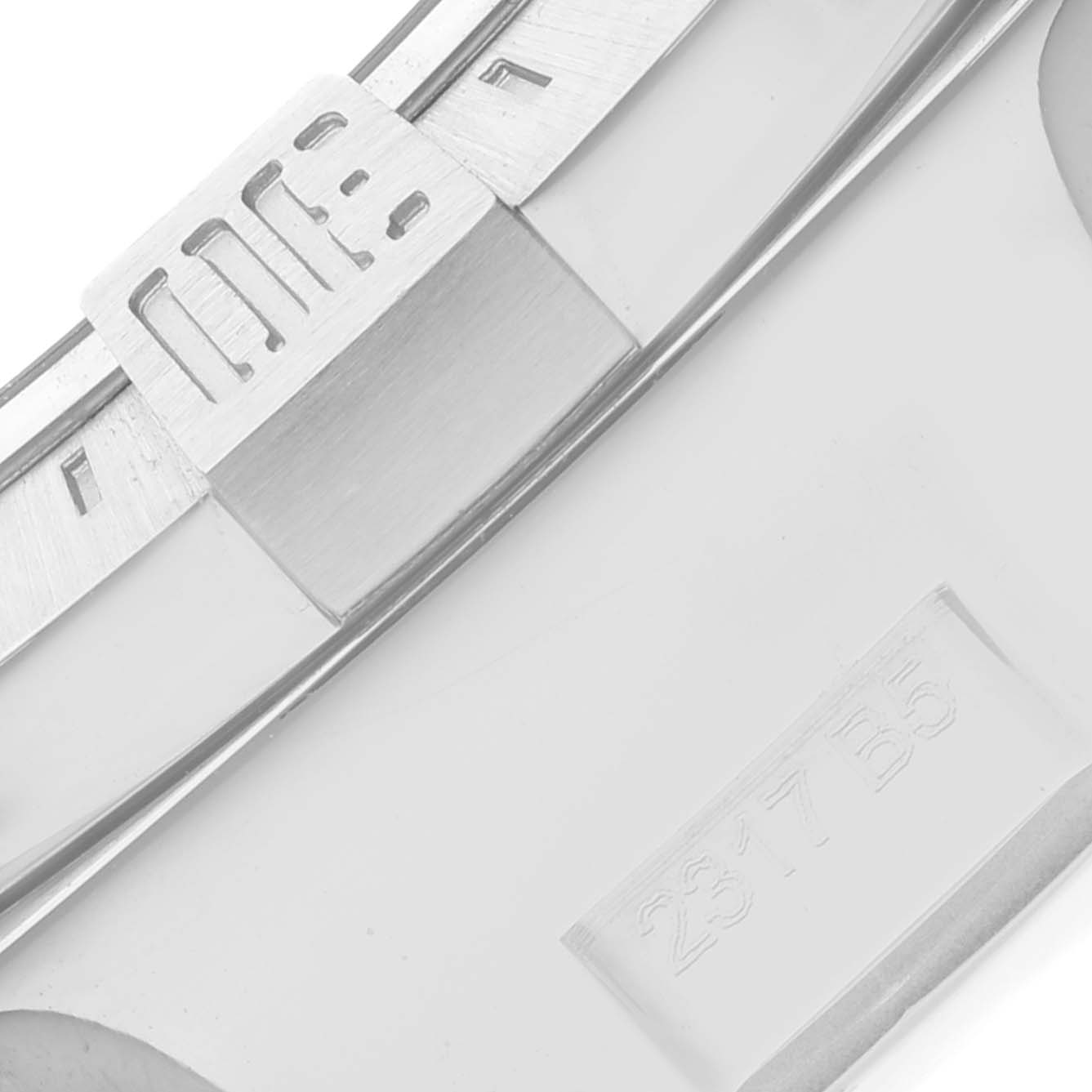 The image shows a close-up of the clasp and part of the band of a Breitling Avenger A13381 Men's Stainless Steel Mother of Pearl Dial A13381 Men's Stainless Steel Mother of Pearl Dial watch.