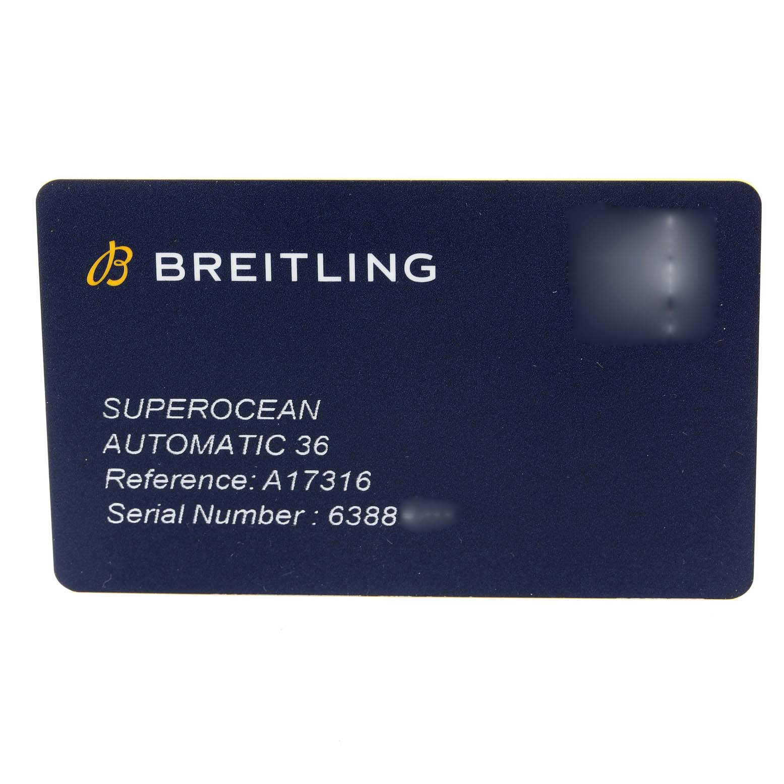This image shows a Breitling A17316 Women's Stainless Steel White Dial A17316 Women's Stainless Steel White Dial Superocean 36mm watch card, displaying the model number A17316 and other details.