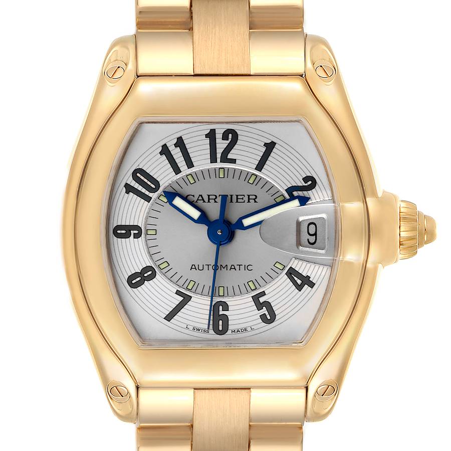 Cartier Roadster 18K Yellow Gold Large Mens Watch W62003V1 Box Papers SwissWatchExpo