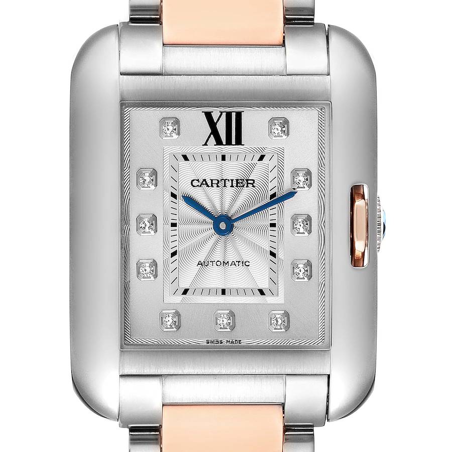 Cartier Tank Anglaise Medium Steel Rose Gold Diamond Watch WT100025 Box Papers SwissWatchExpo