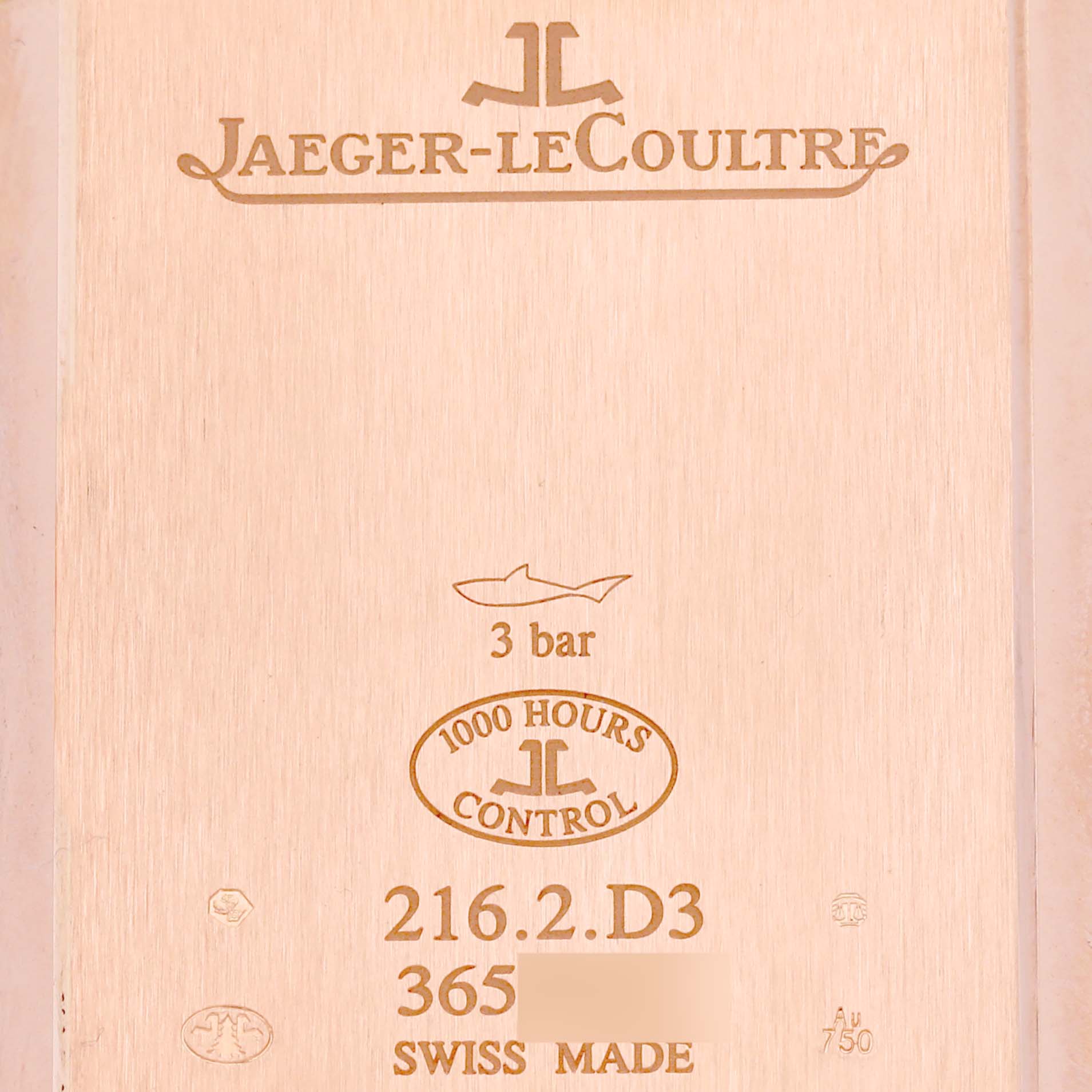 This is the case back of a Jaeger-LeCoultre Reverso watch, showing the brand logo, water resistance, and other inscriptions.
