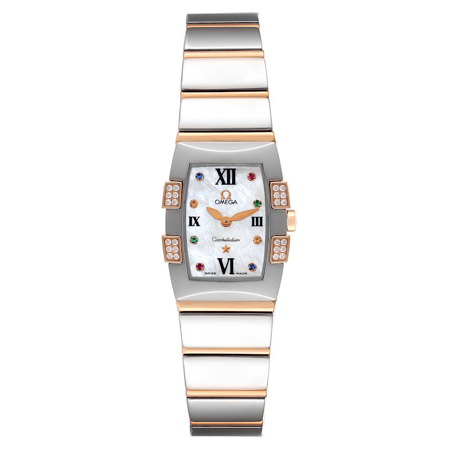 Omega Constellation Quadrella Steel Rose Gold Mother of Pearl Ladies Watch 1283.79.00 Box Card