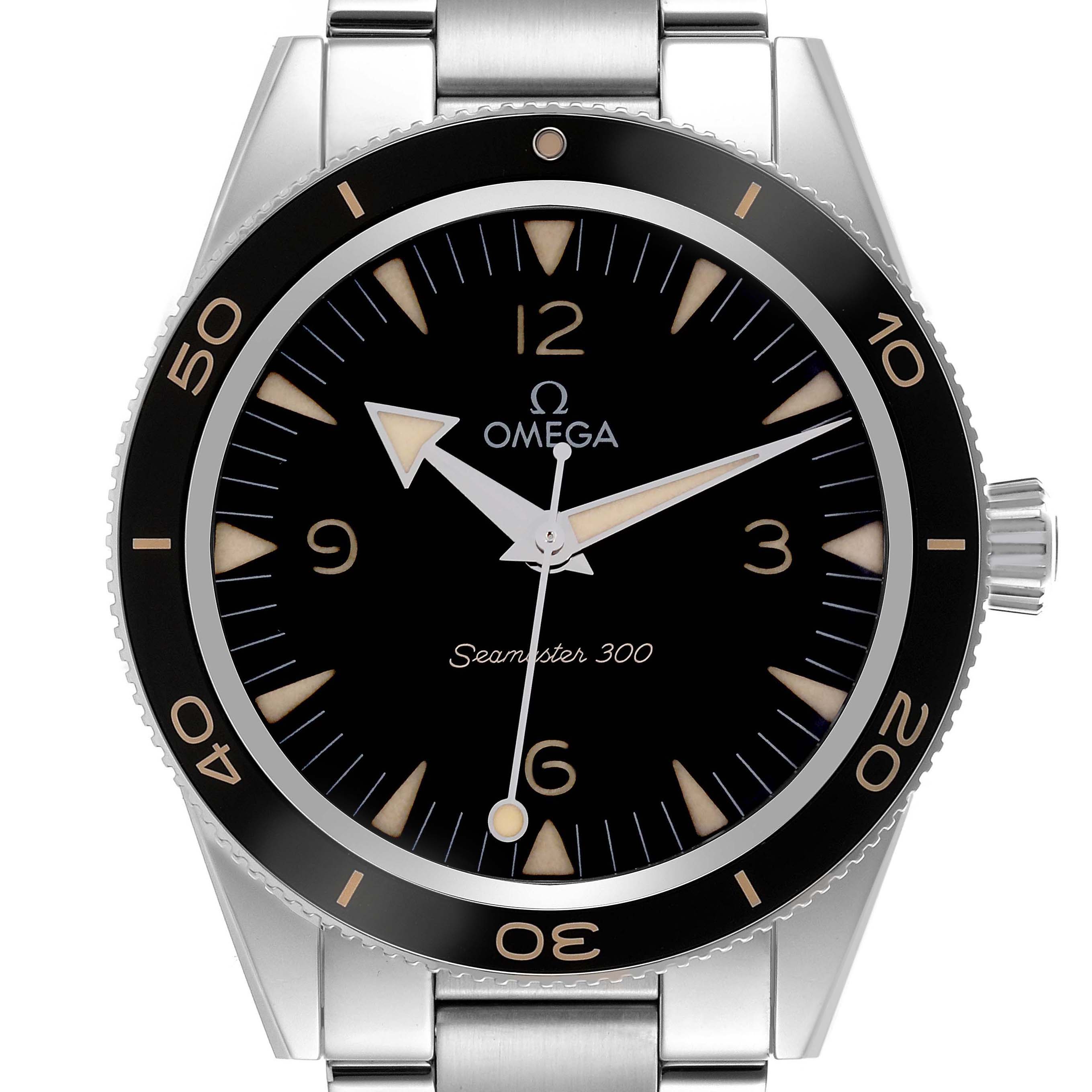The image shows a front view of the Omega Seamaster model 234.30.41.21.01.001, displaying the dial, bezel, crown, and part of the bracelet.