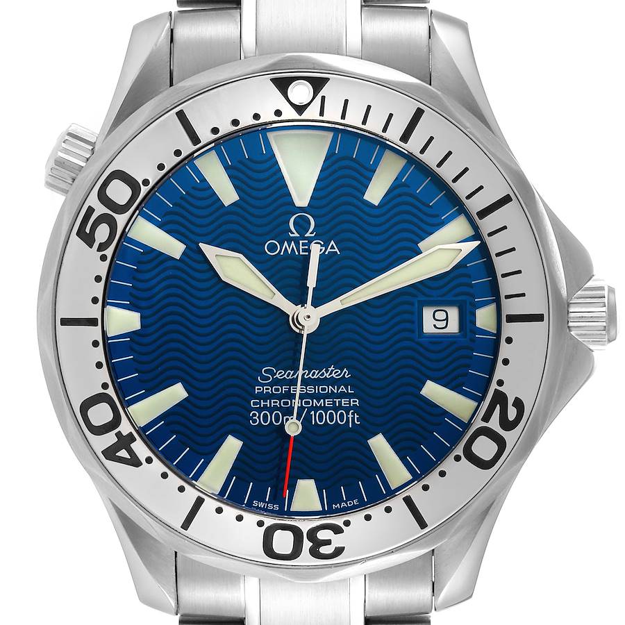 Omega Seamaster 300M Electric Blue Dial Steel Mens Watch 2255.80.00 Box Card SwissWatchExpo