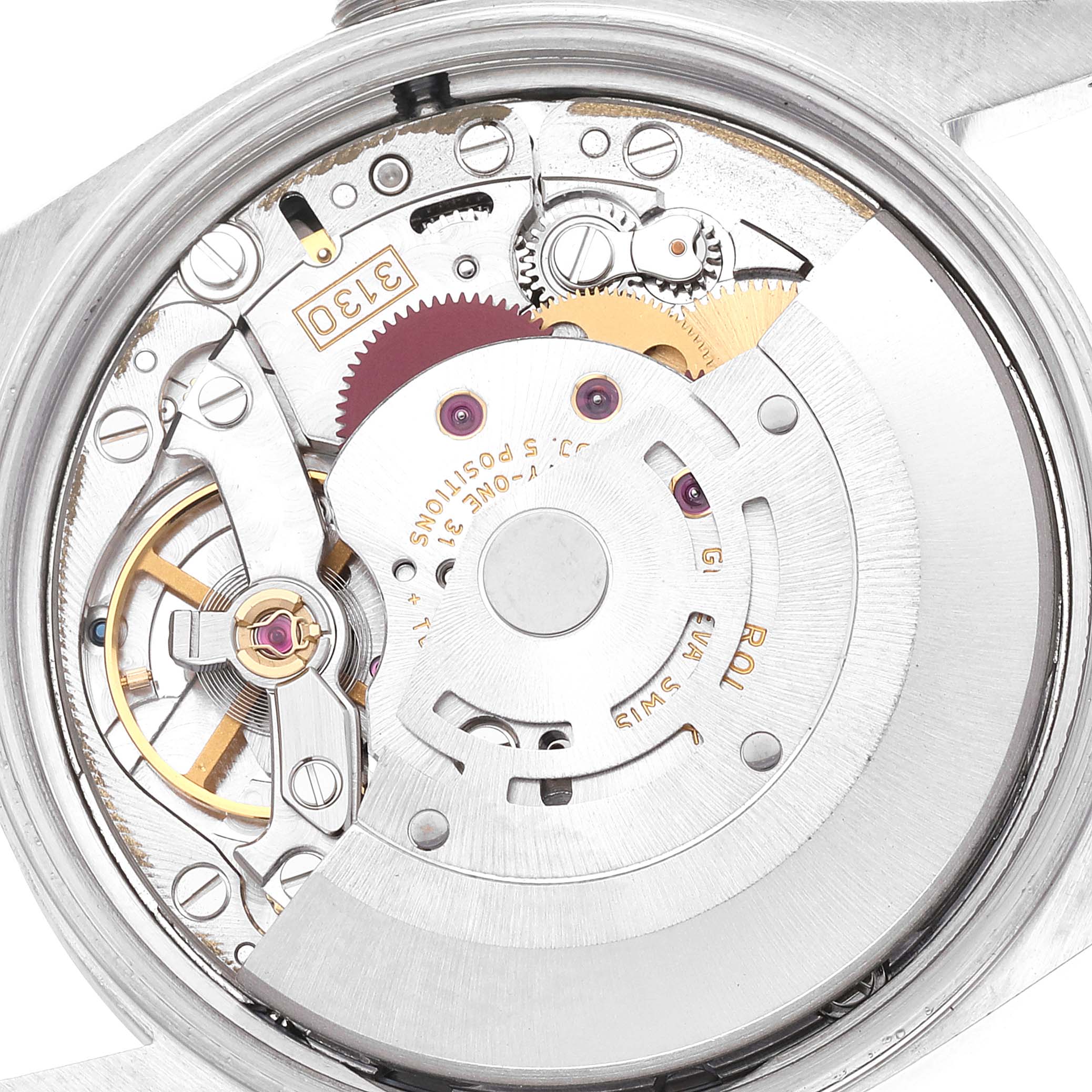 The image shows the internal mechanical movement of a Rolex Air-King 14000 Men's Stainless Steel Black Dial 14000 Men's Stainless Steel Black Dial watch from a downward angle.