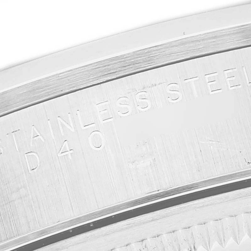 This close-up image shows the engraving on the case back of the Rolex Air-King 14000 Men's Stainless Steel Black Dial 14000 Men's Stainless Steel Black Dial watch, highlighting its stainless steel material.