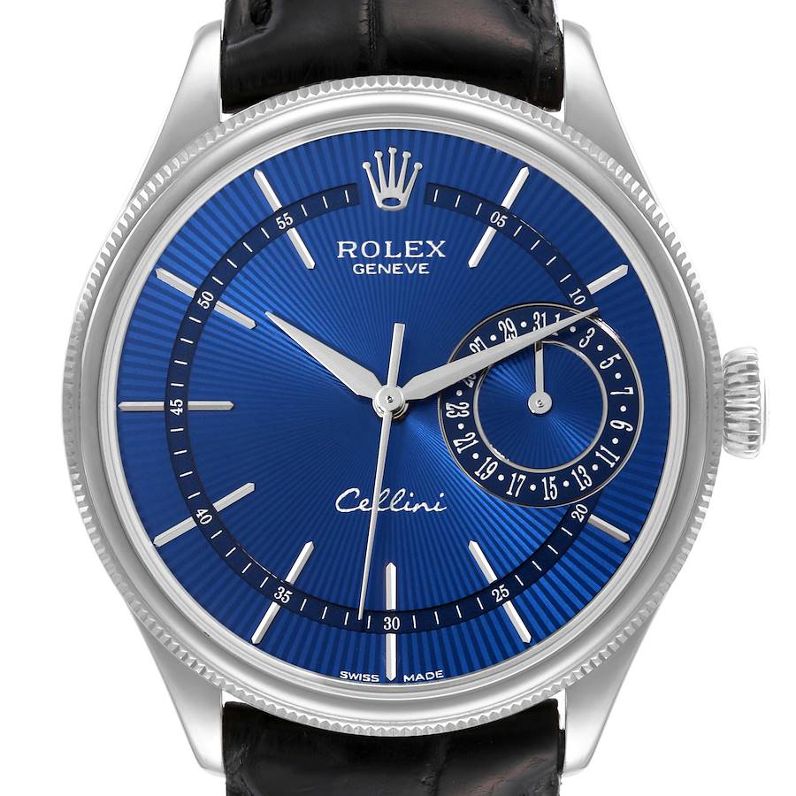 Rolex Cellini Date White Gold Blue Dial Mens Watch 50519 Box Card SwissWatchExpo