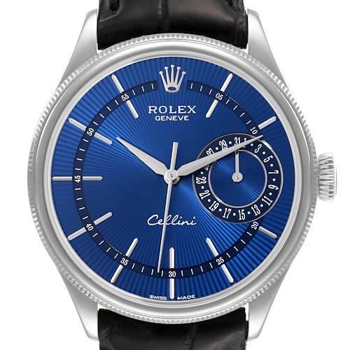 Photo of Rolex Cellini Date White Gold Blue Dial Mens Watch 50519 Box Card