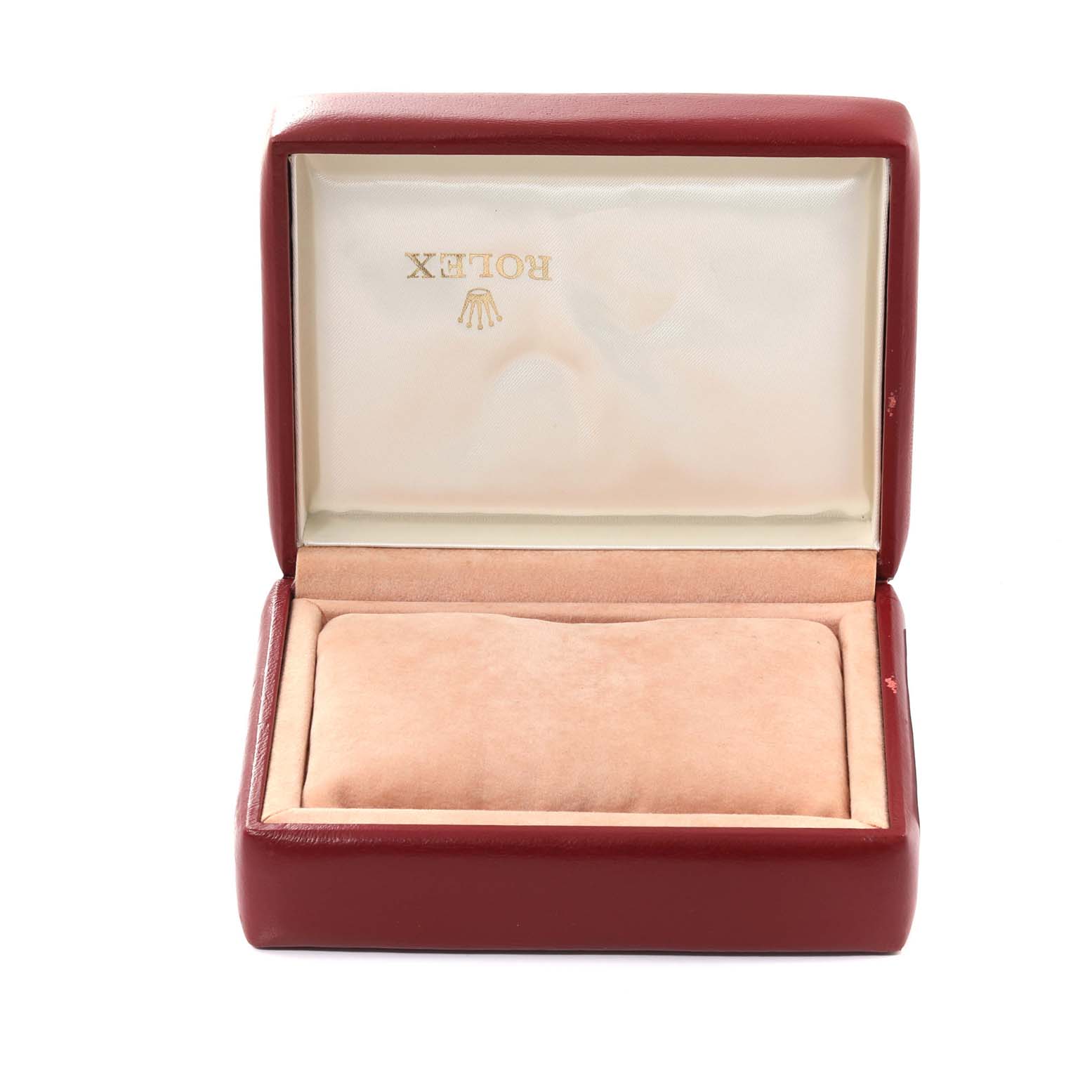 This image shows an open Rolex watch box for the Date model, with the Rolex logo visible inside the lid.